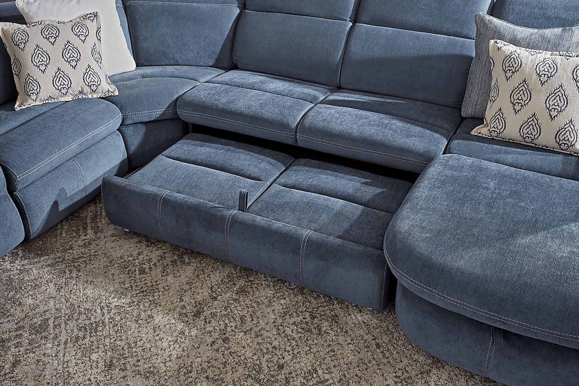 Crescent Place Navy 6 Pc Power Reclining Sleeper Sectional - Image 6