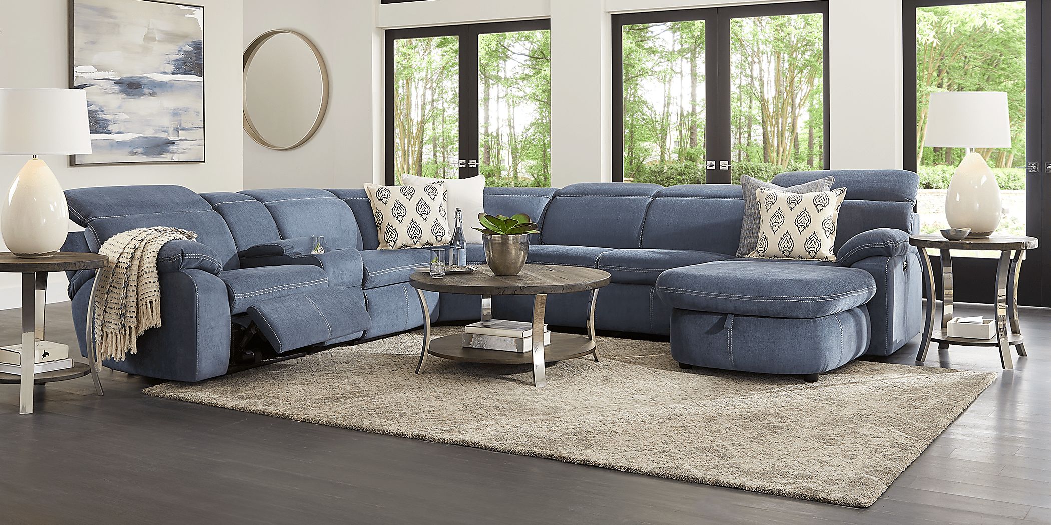 Crescent Place Navy 6 Pc Power Reclining Sleeper Sectional Rooms To Go