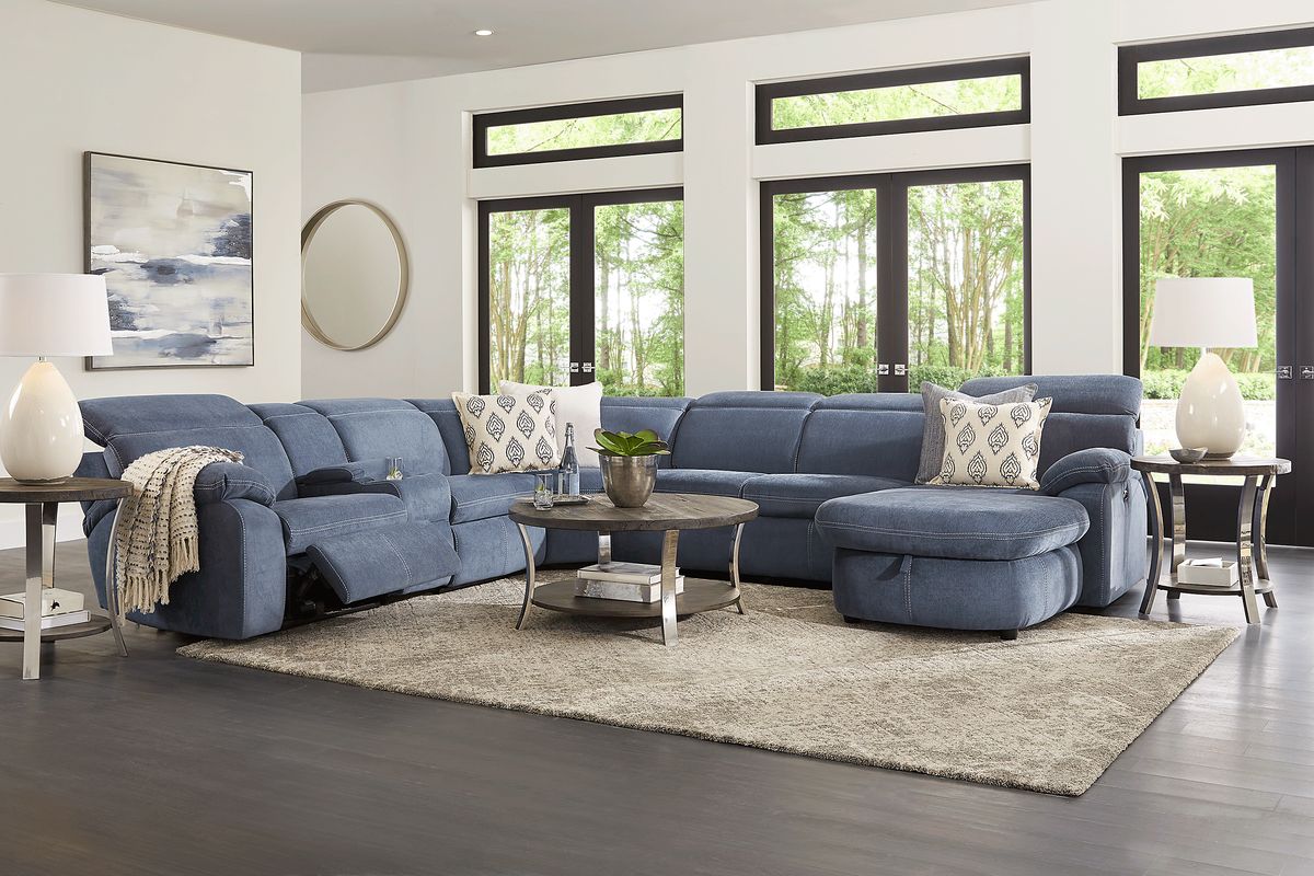 Crescent Place Navy Blue Polyester Fabric 6 Pc Power Reclining Sectional