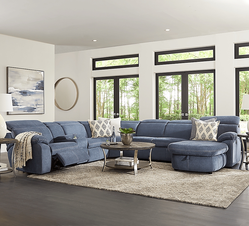 Crescent Place Navy 6 Pc Power Reclining Sleeper Sectional