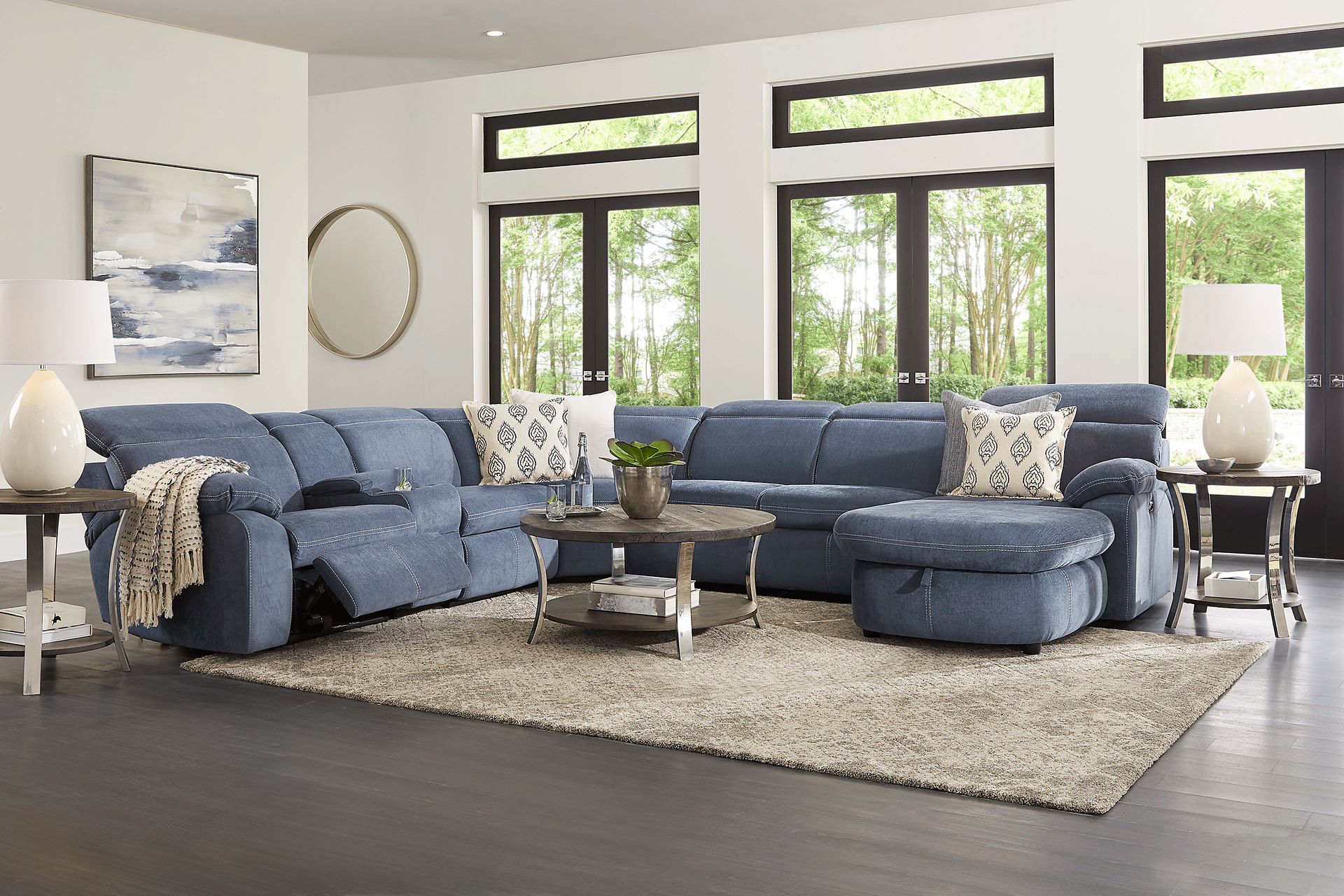 Crescent Place Navy 6 Pc Power Reclining Sleeper Sectional - Image 2