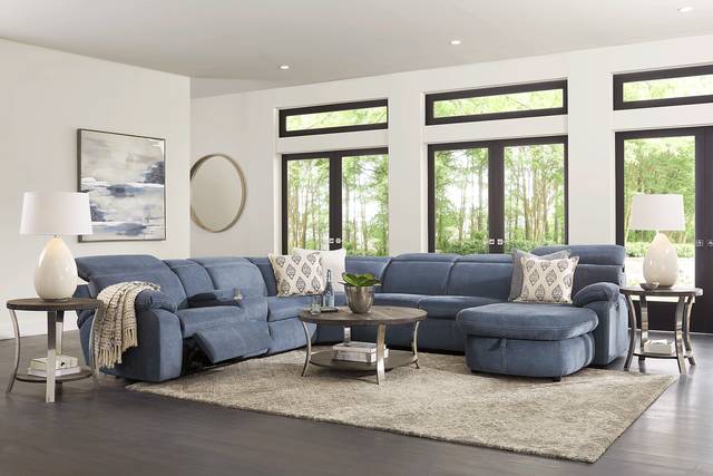 Crescent Place Navy 9 Pc Power Reclining Sleeper Sectional Living Room - Thumbnail - Image 1