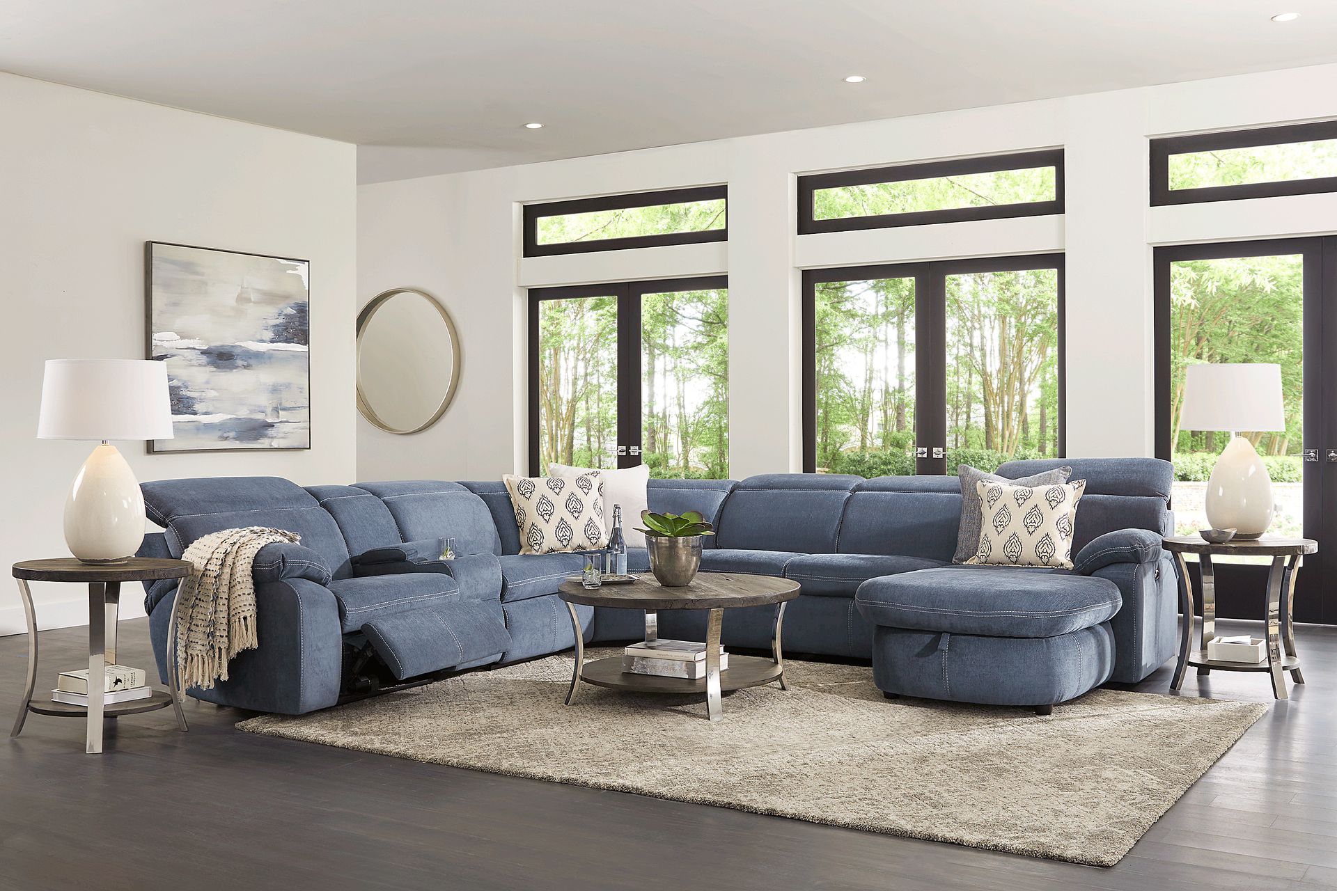 Crescent Place Navy 9 Pc Power Reclining Sleeper Sectional Living Room - Image 1