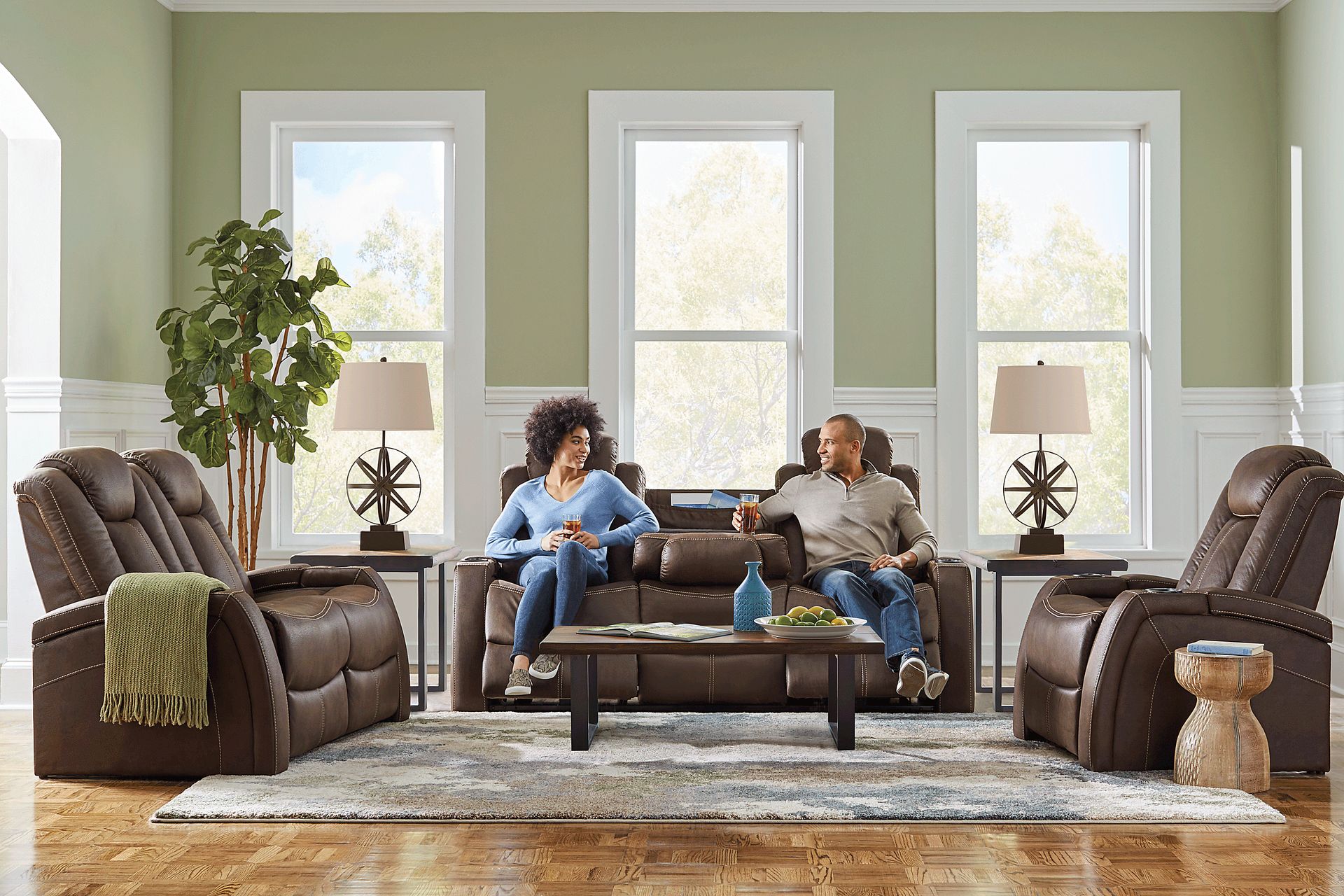 Crestline Brown 3 Pc Living Room with Dual Power Reclining Sofa - Image 1