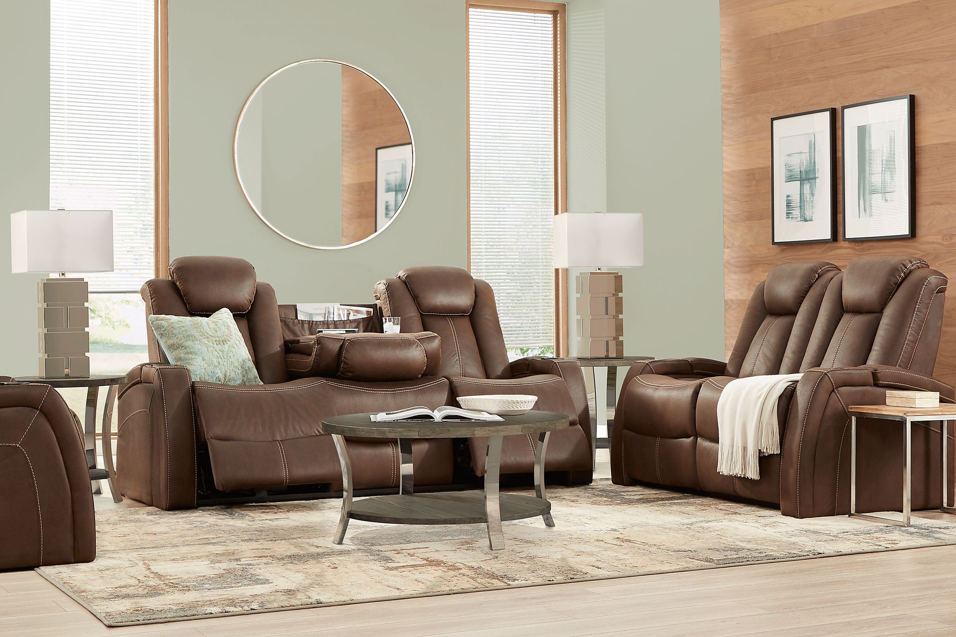 Crestline Brown 5 Pc Living Room with Dual Power Reclining Sofa - Image 1