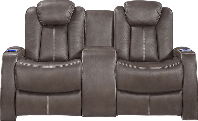 Crestline Brown Dual Power Reclining Console Loveseat