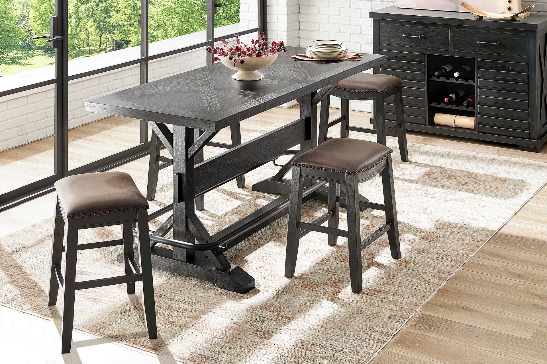 Creston Point Black 5 Pc Counter Height Dining Room with Kyoto Stools - Image 1