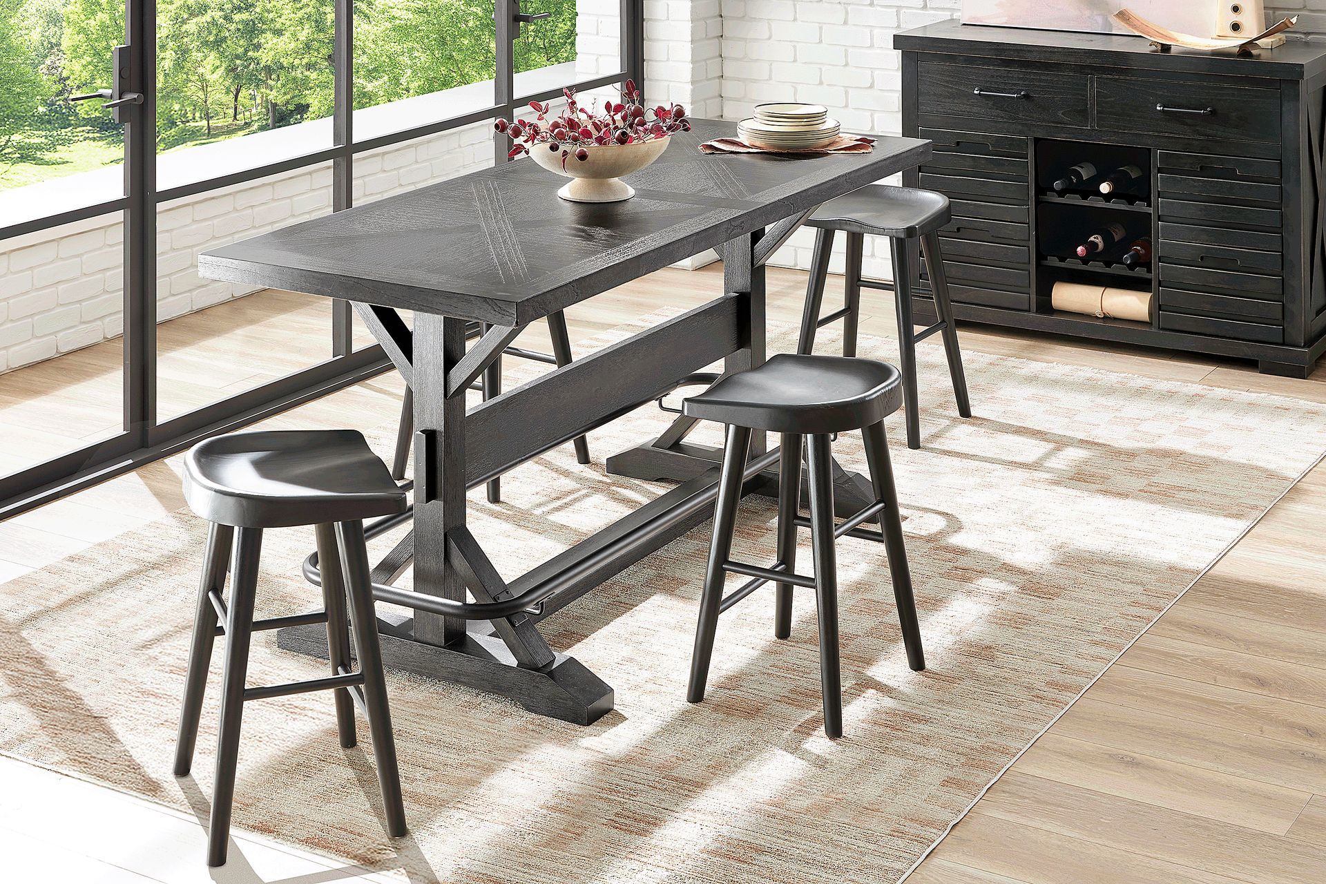 Creston Point Black 5 Pc Counter Height Dining Room with Tractor Stools - Image 1