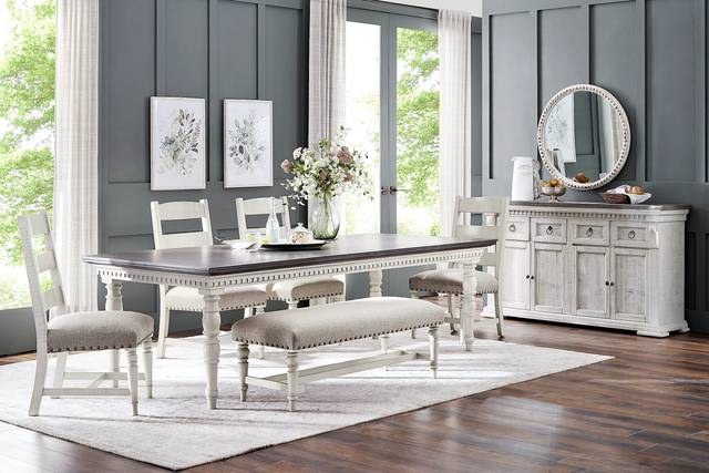 Crestwell Manor White 6 Pc 101 in. Dining Room - Thumbnail - Image 1