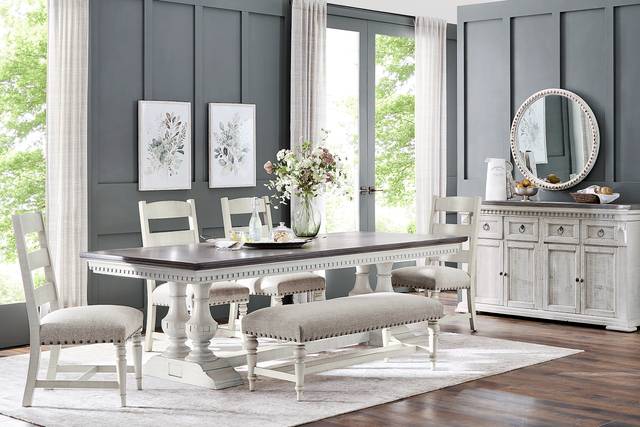 Crestwell Manor White 6 Pc 85 in. Dining Room - Thumbnail - Image 1