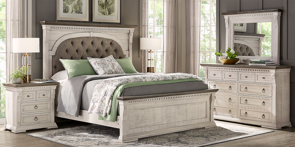 Crestwell Manor 7 Pc White Colors,White Fabric King Bedroom Set With