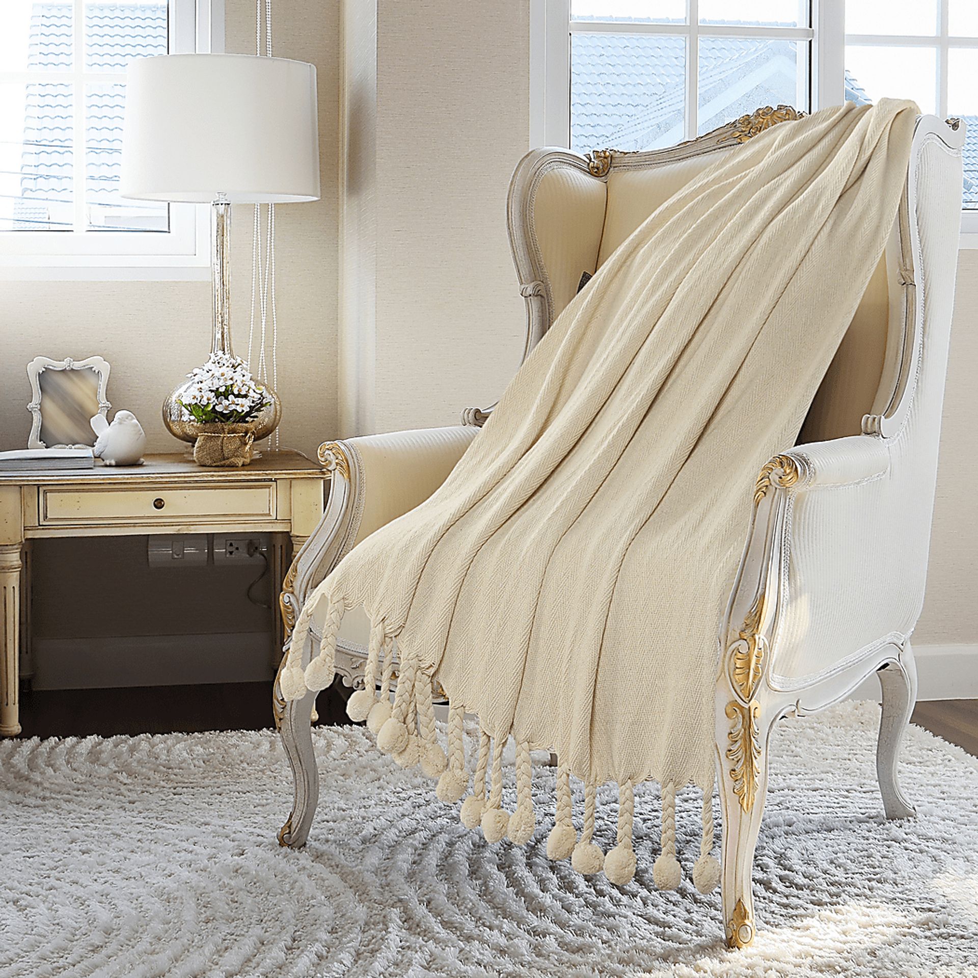 Crossmar Cream Throw Blanket - Image 6