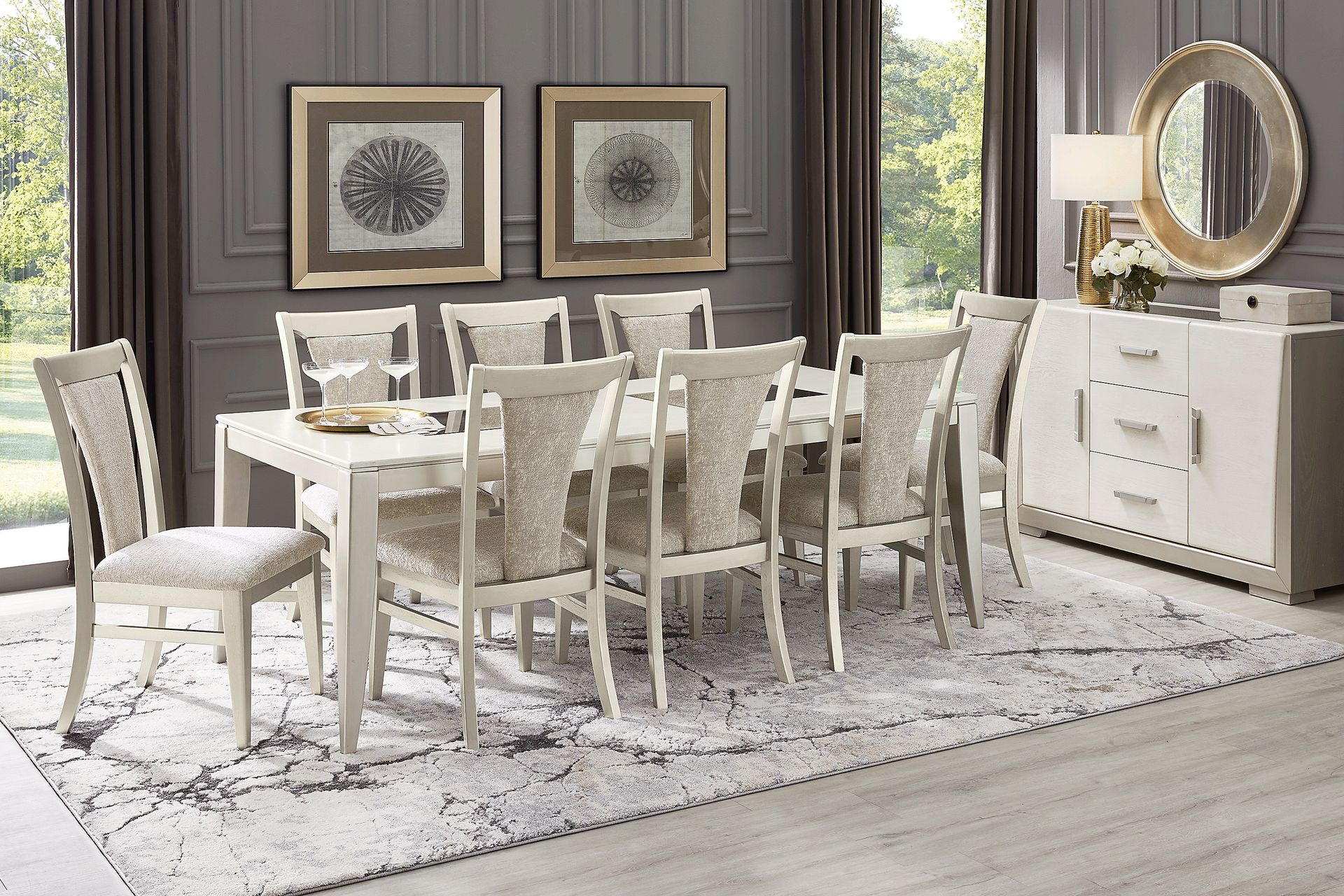 Crown Point 5 Pc Champagne Dining Room with Wood Frame Side Chairs - Image 1