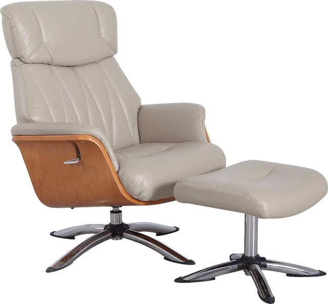 Crozat Beige Recliner and Ottoman - Thumbnail - Image 1