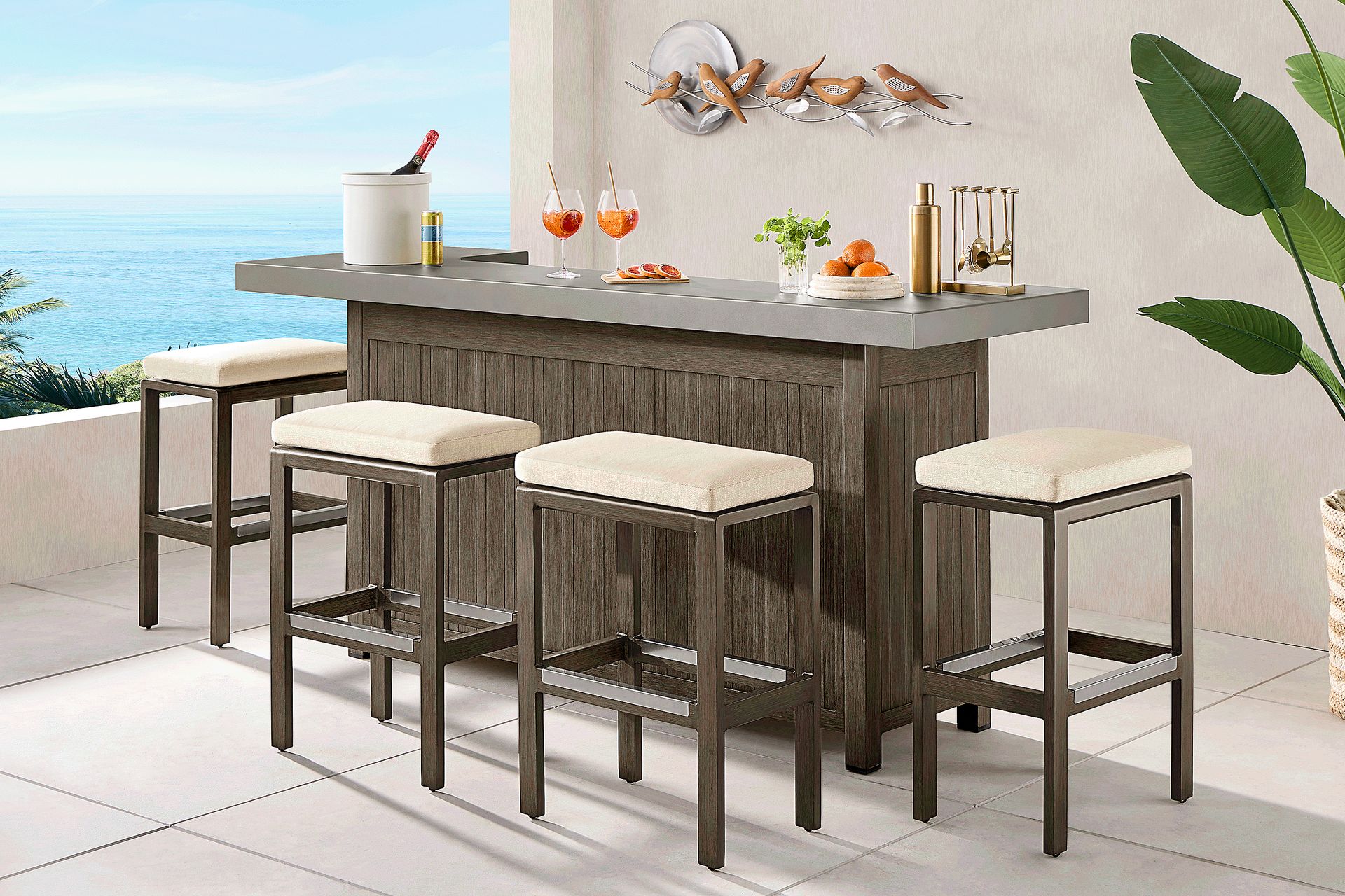 Cruz Brown 5 Pc Outdoor Bar Set - Image 1