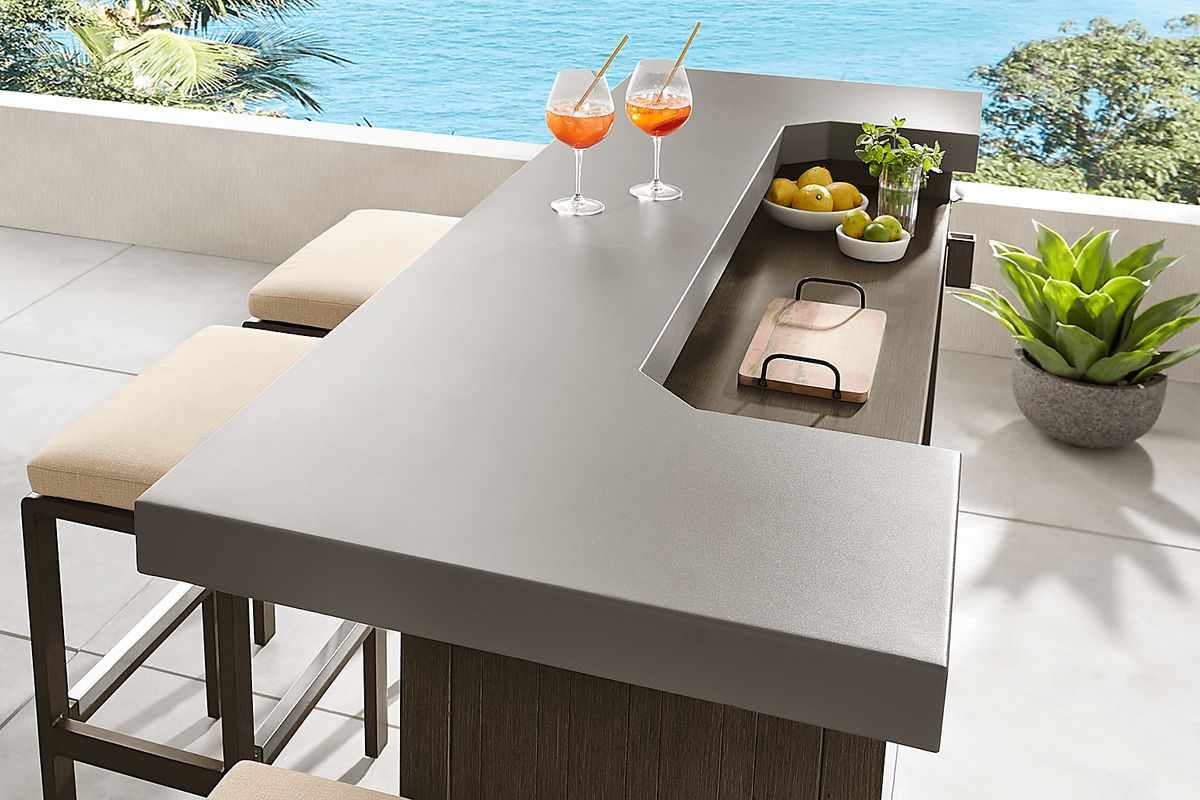 Cruz Brown Dark Wood Aluminum Outdoor Bar Table | Rooms to Go