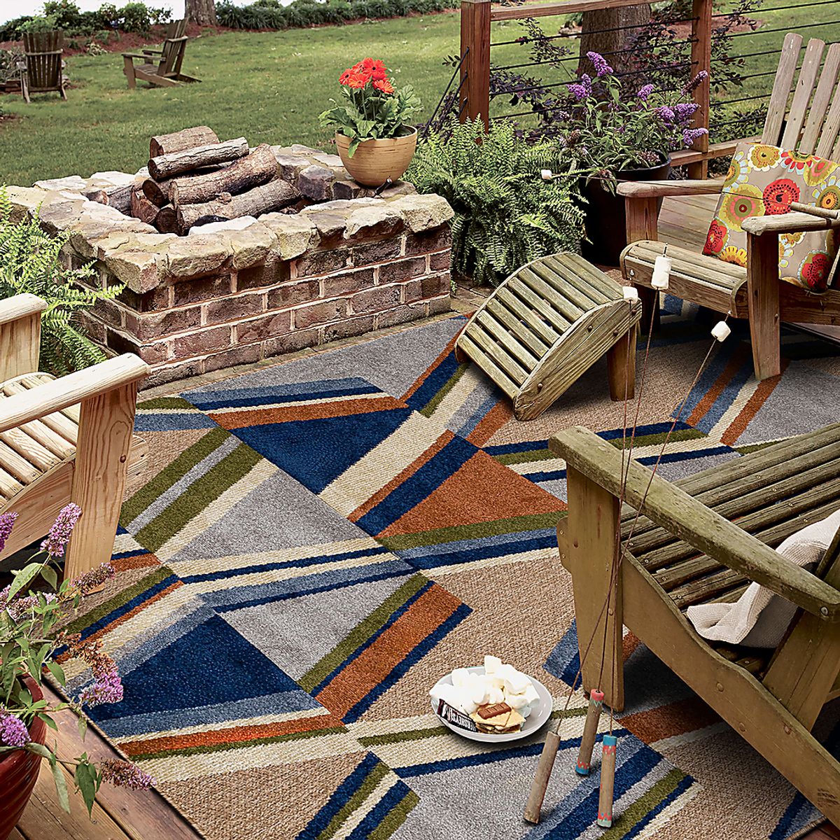 Cudsay Coast Beige,Blue,Rust Beige,Blue,Red Outdoor Rugs | Rooms to Go