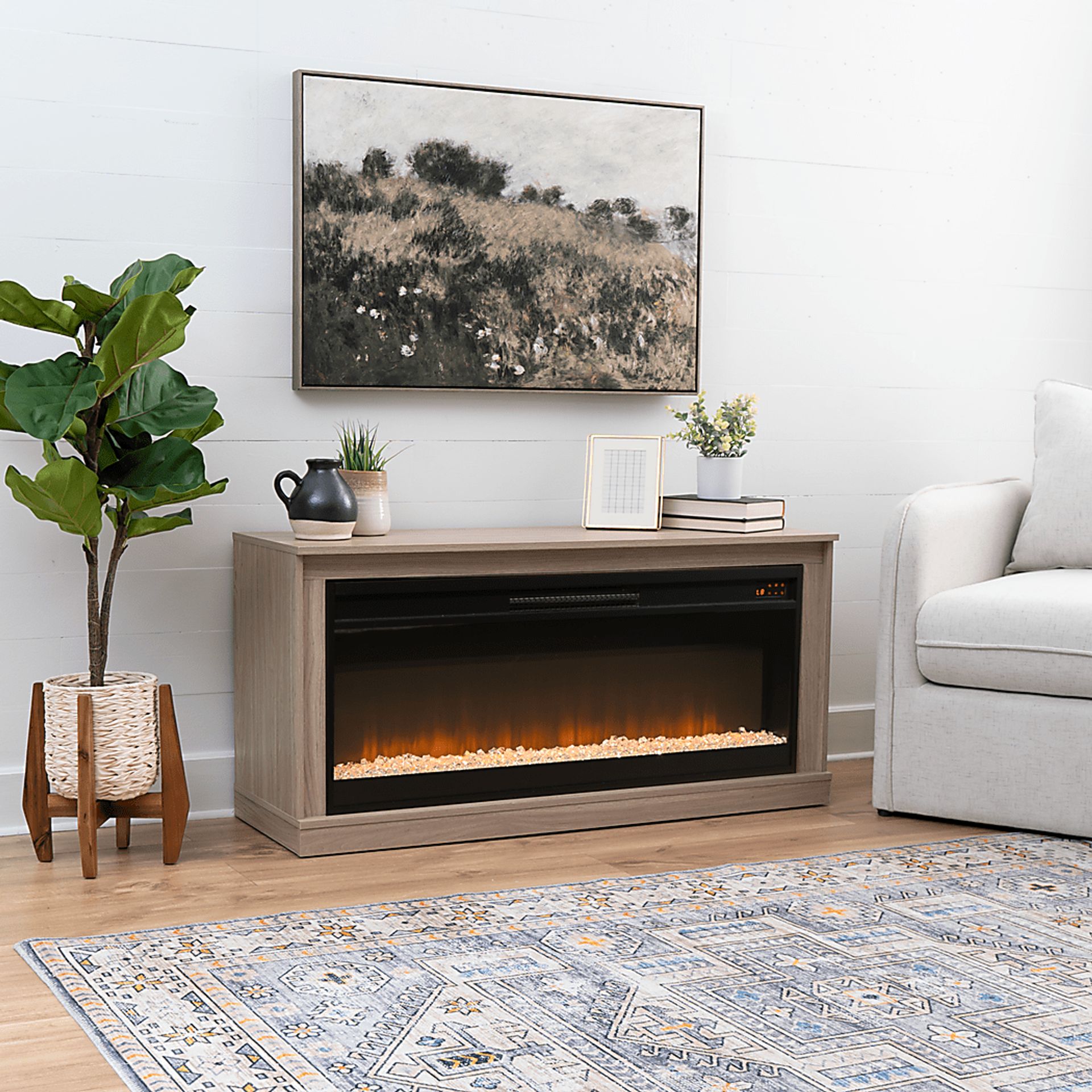 Dalder Light Brown 47 in. Console with Electric Fireplace - Image 2