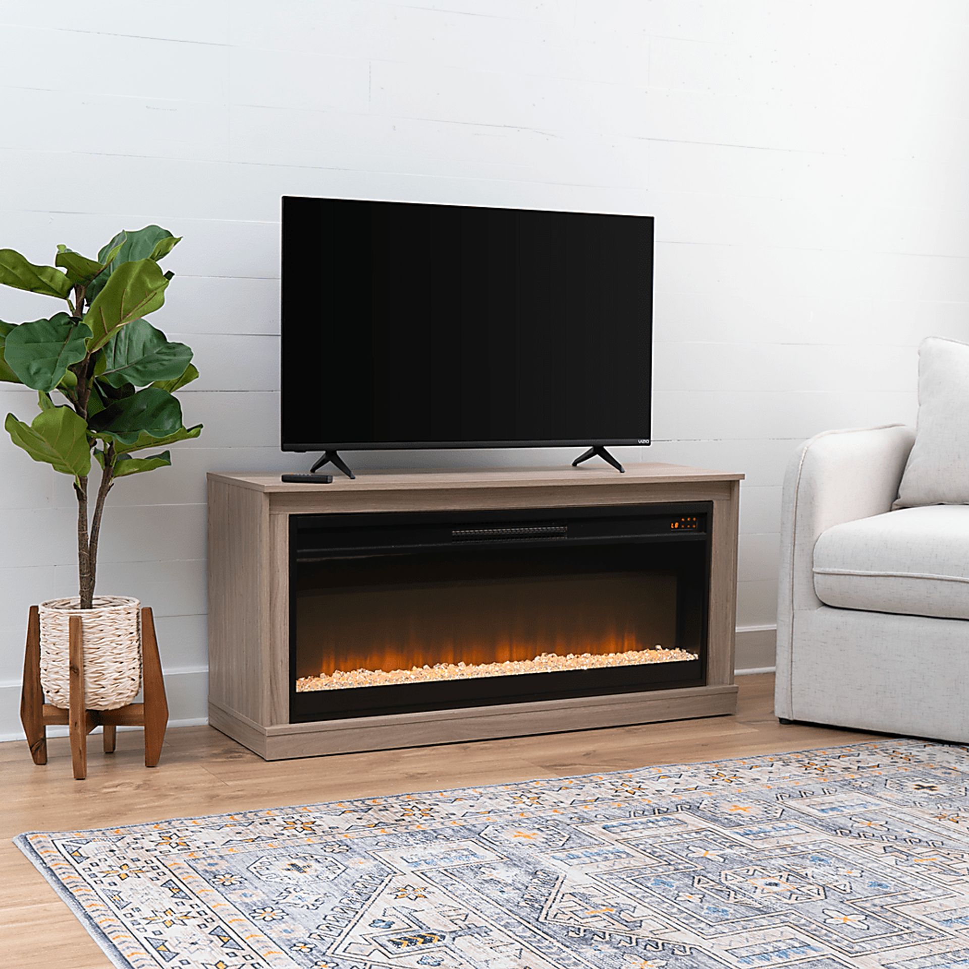 Dalder Light Brown 47 in. Console with Electric Fireplace - Image 3
