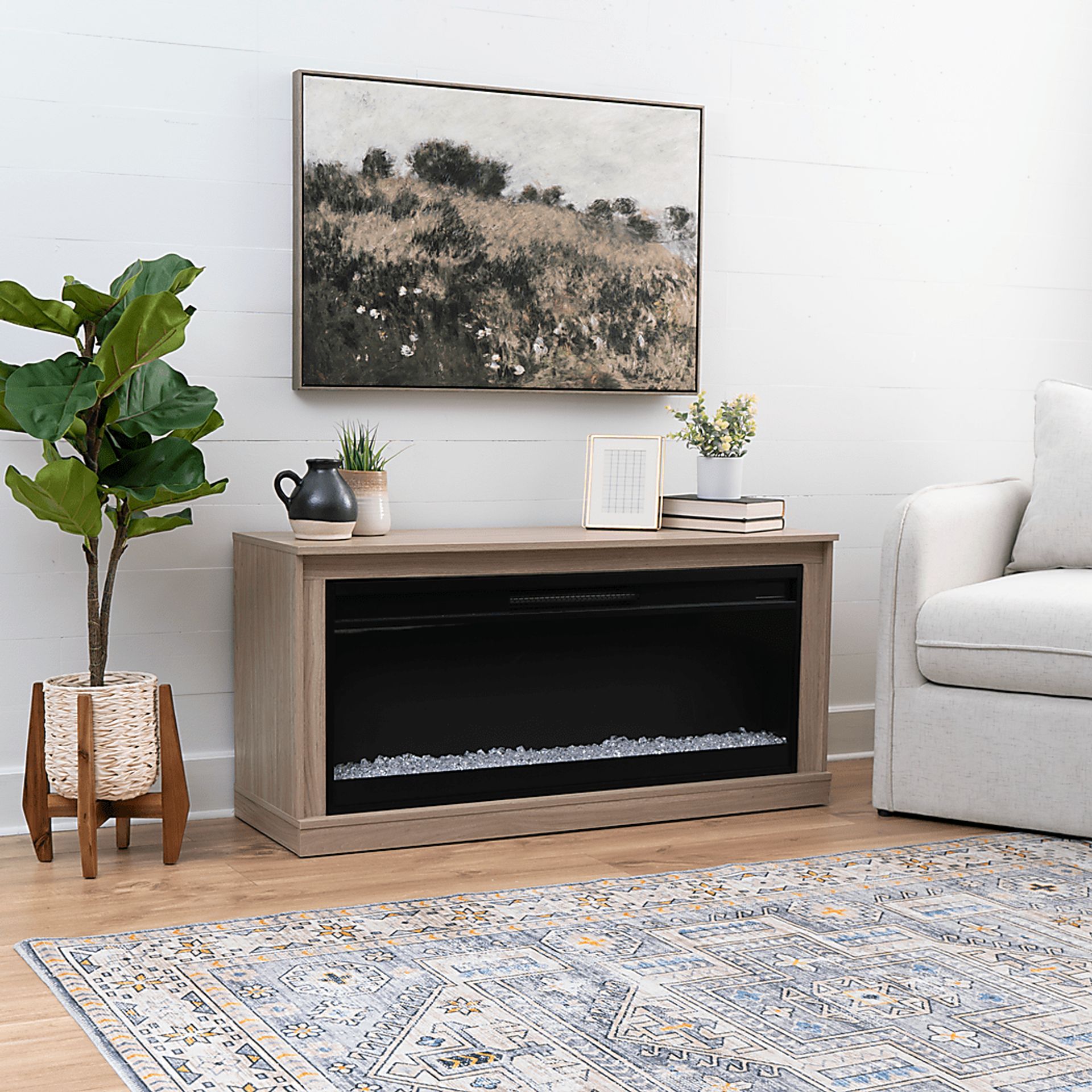 Dalder Light Brown 47 in. Console with Electric Fireplace - Image 4