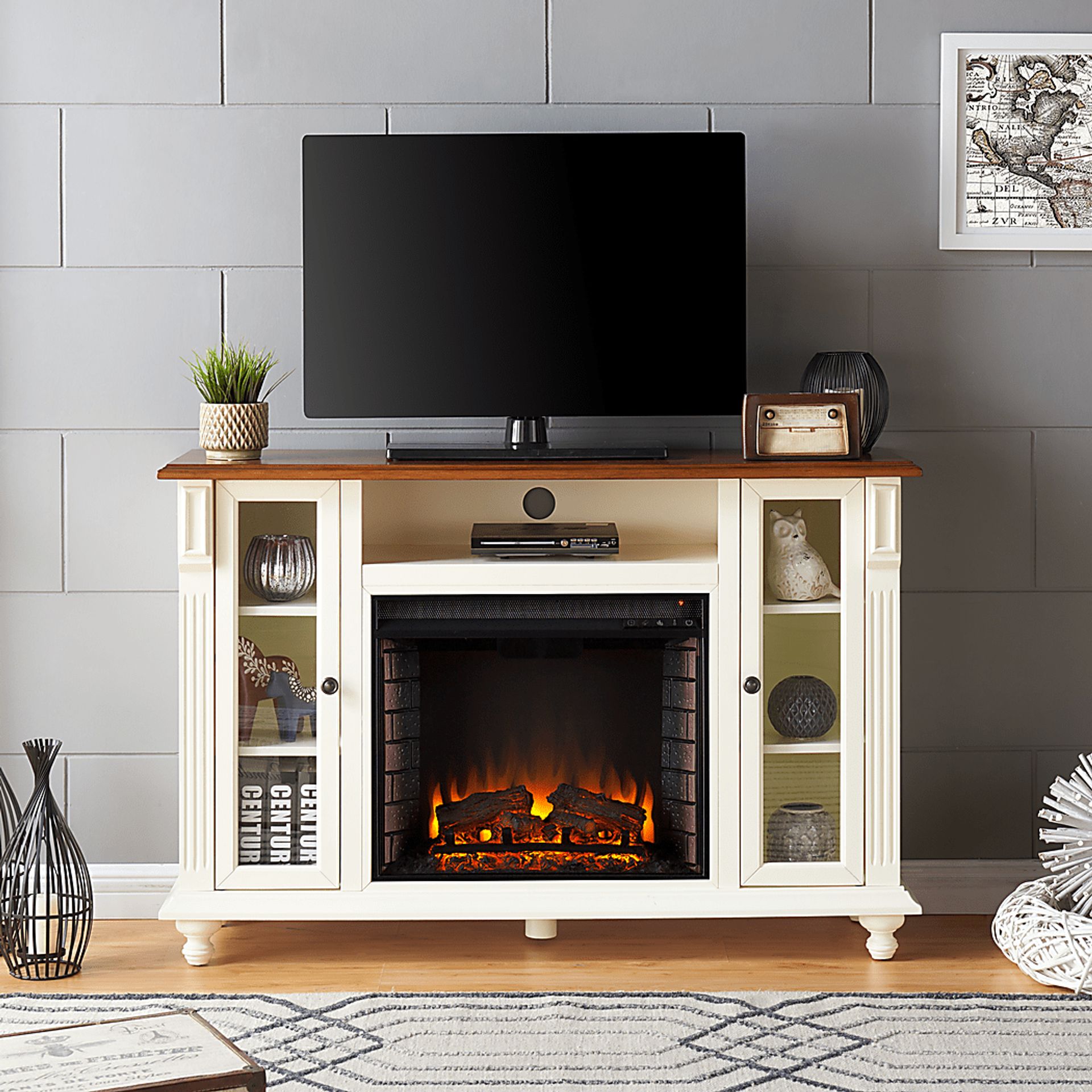 Dalecroft White 52 in. Console with Electric Fireplace - Image 3
