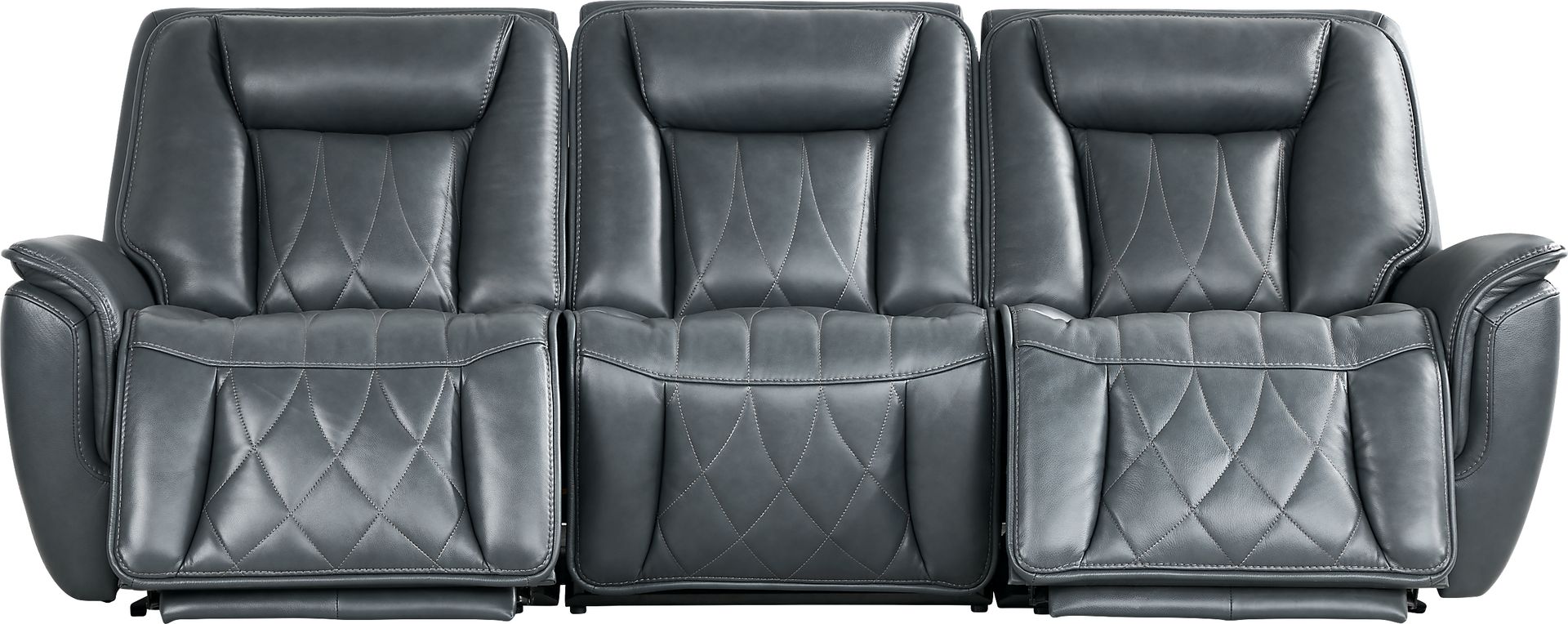 Dalton Blue Leather 3 Pc Triple Power Reclining Sectional - Image 2