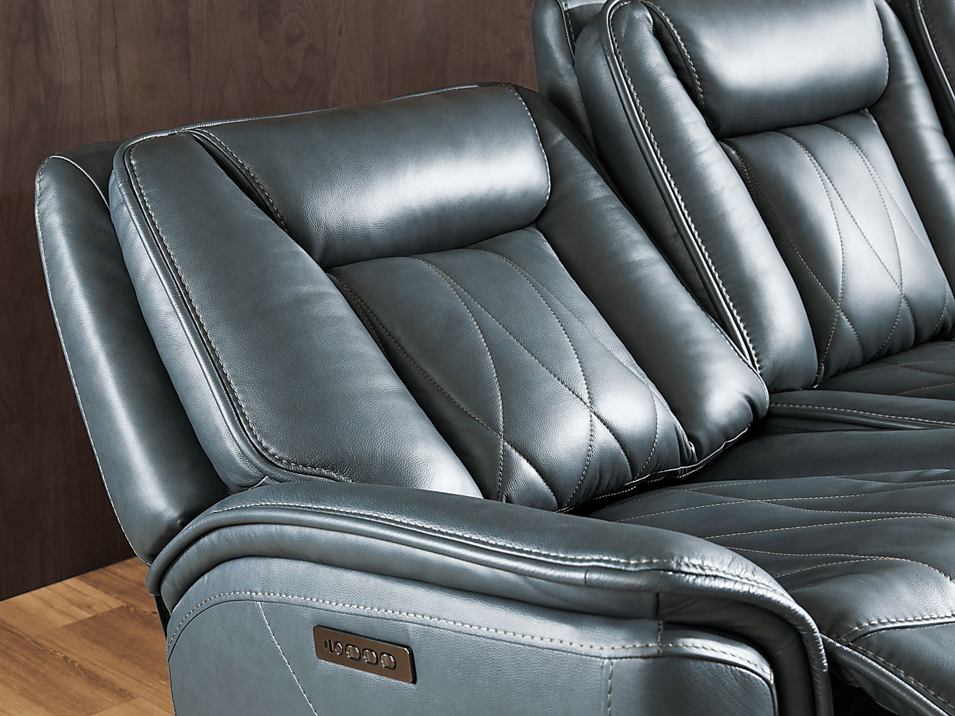 Dalton Blue Leather 3 Pc Triple Power Reclining Sectional - Image 3