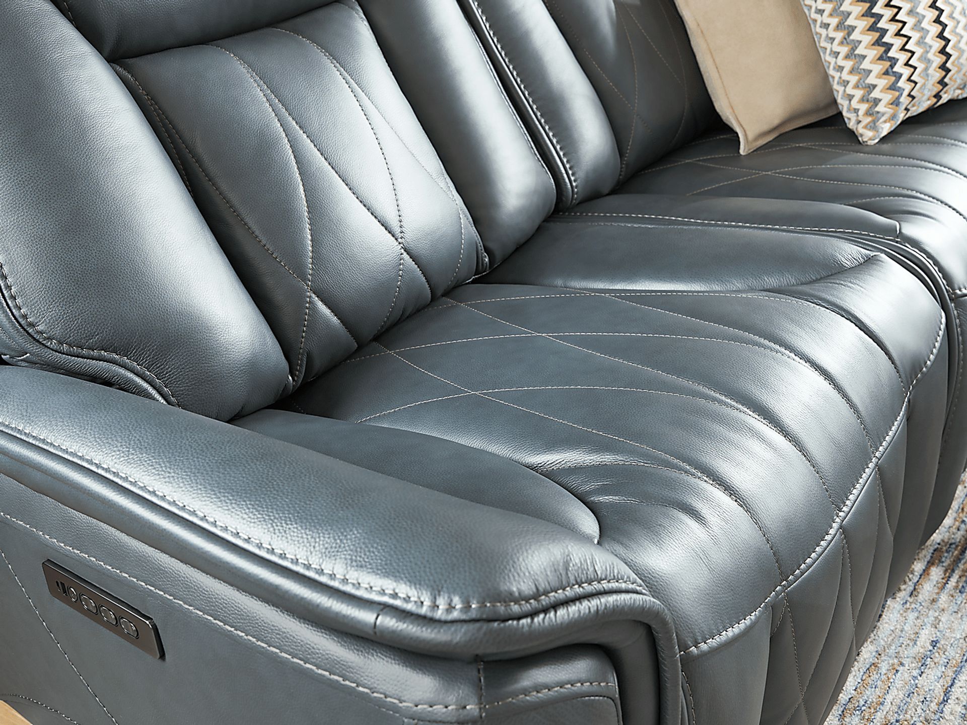 Dalton Blue Leather 3 Pc Triple Power Reclining Sectional - Image 4