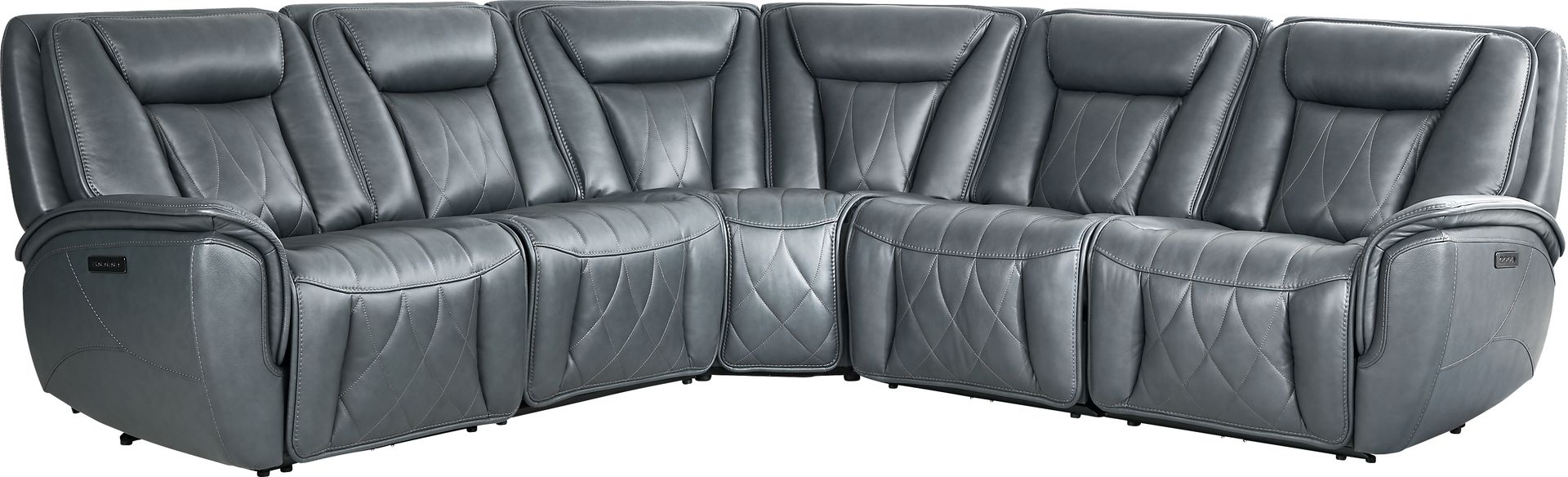 Dalton Blue Leather 5 Pc Triple Power Reclining Sectional - Image 3