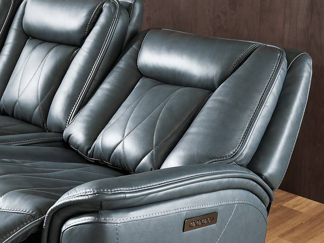 Dalton Blue Leather 8 Pc Triple Power Reclining Sectional Living Room - Thumbnail - Image 7
