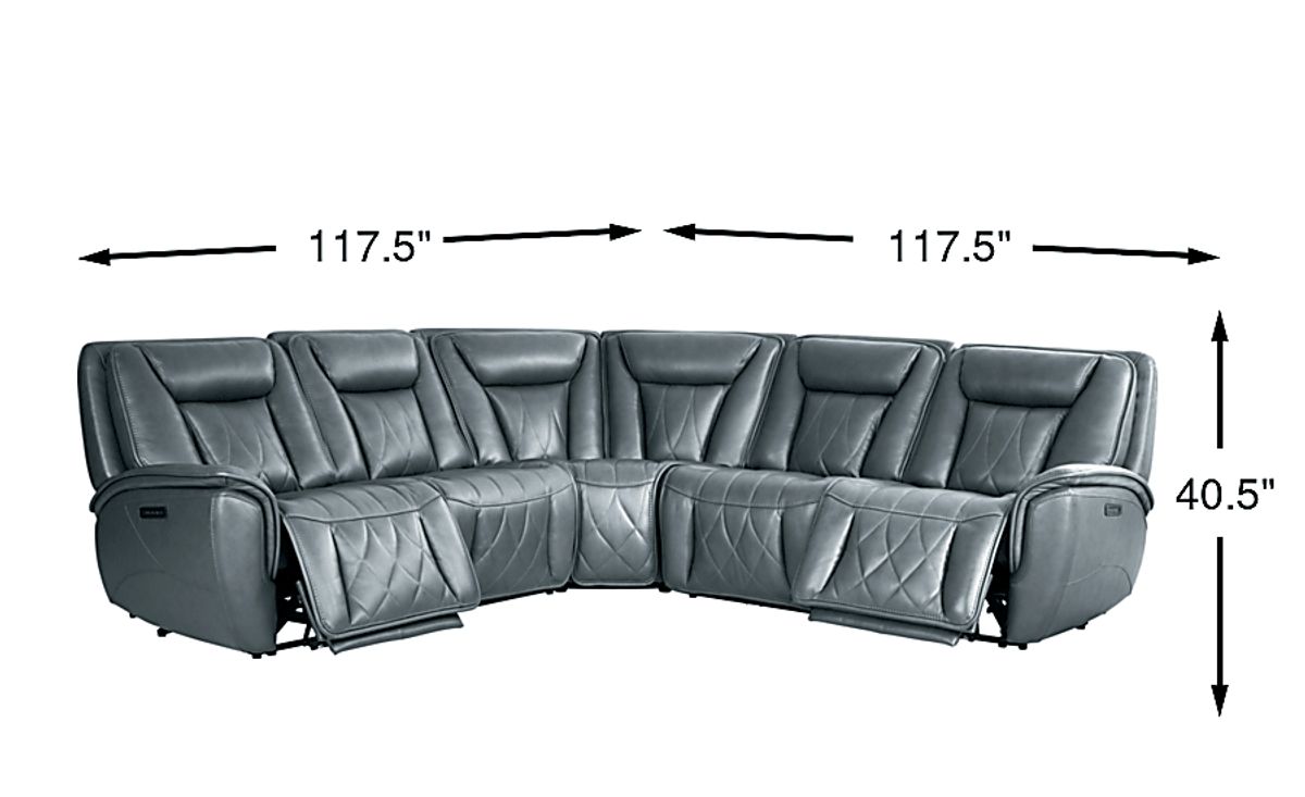 Dalton Blue Leather 5 Pc Triple Power Reclining Sectional | Rooms