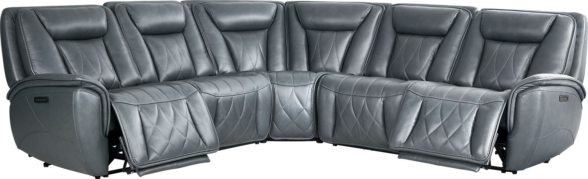 Dalton Blue Leather 5 Pc Triple Power Reclining Sectional - Image 1