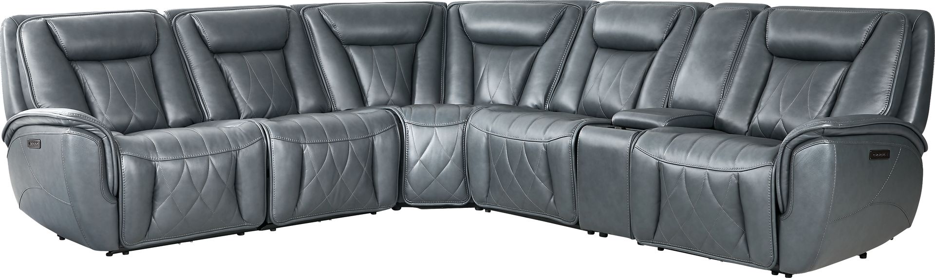 Dalton Blue Leather 6 Pc Triple Power Reclining Sectional - Image 3