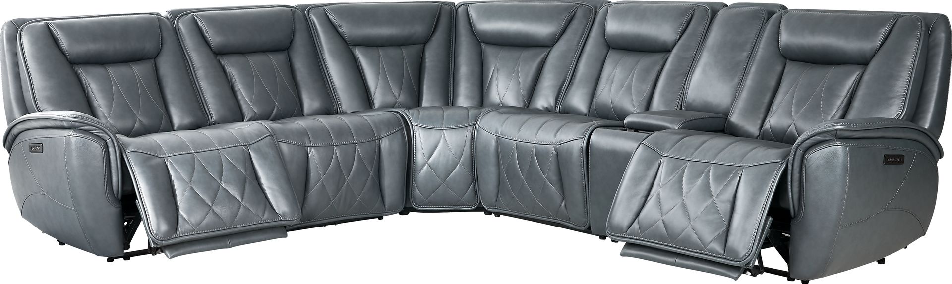 Dalton Blue Leather 6 Pc Triple Power Reclining Sectional - Image 1