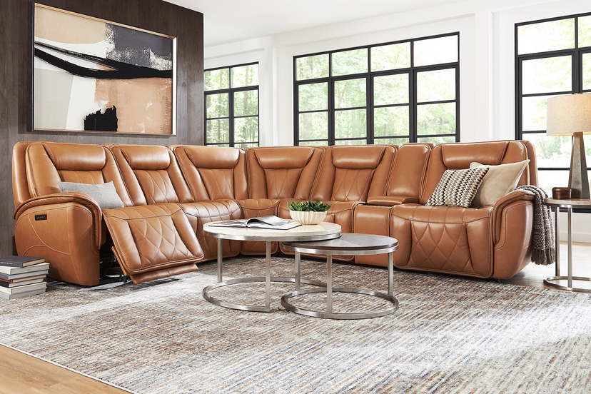 Dalton Brown Leather 6 Pc Triple Power Reclining Sectional