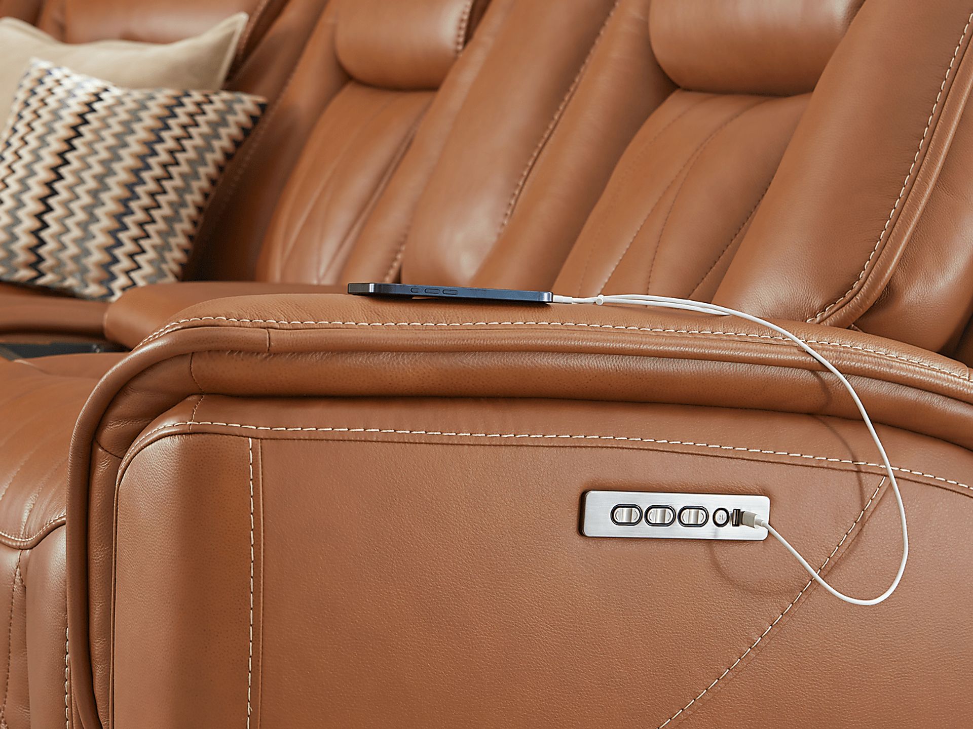 Dalton Brown Leather 8 Pc Triple Power Reclining Sectional Living Room - Image 2