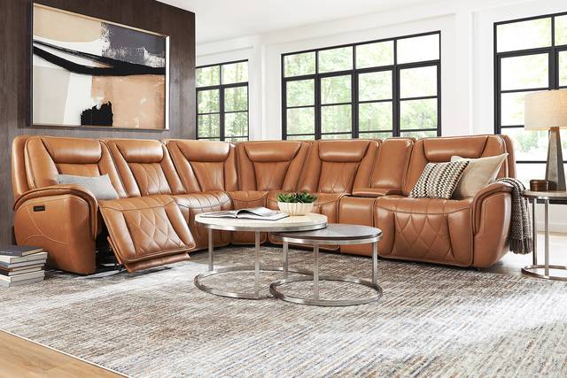 Dalton Brown Leather 9 Pc Triple Power Reclining Sectional Living Room - Thumbnail - Image 1