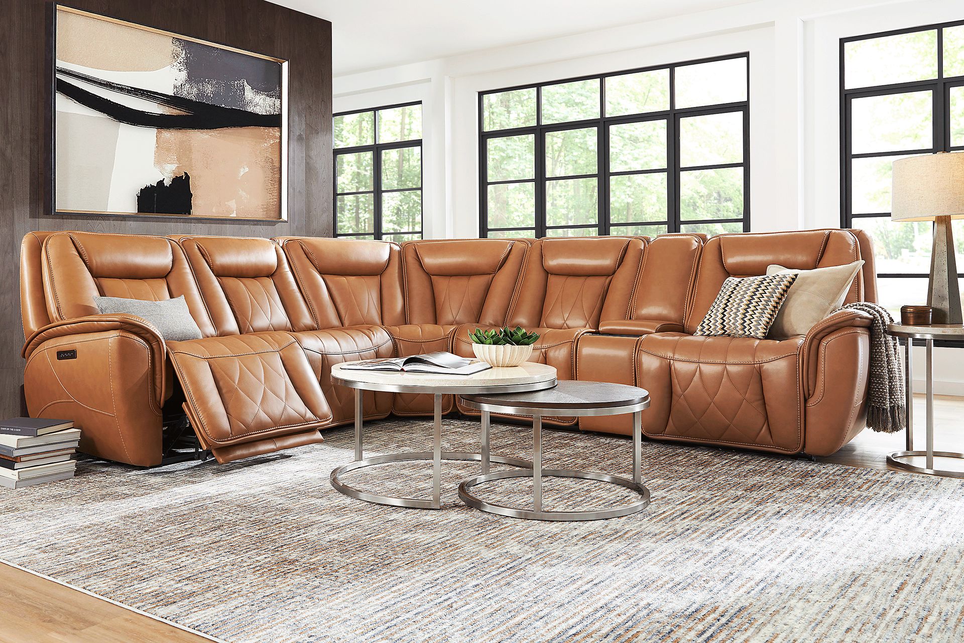 Dalton Brown Leather 9 Pc Triple Power Reclining Sectional Living Room - Image 1