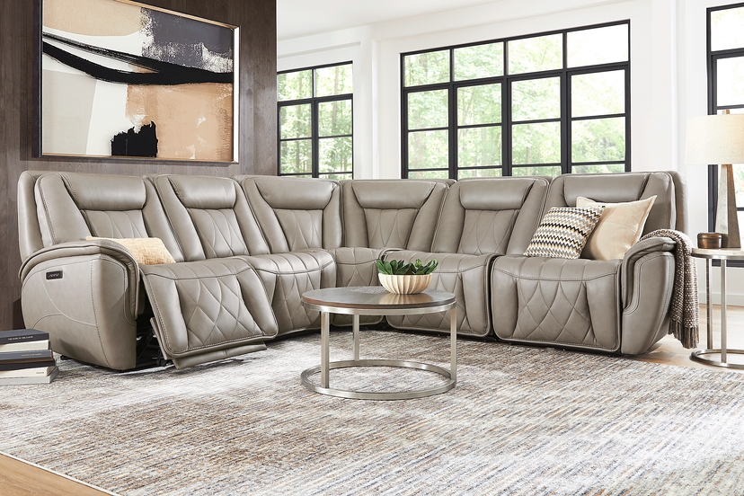 Dalton Gray Leather 5 Pc Triple Power Reclining Sectional