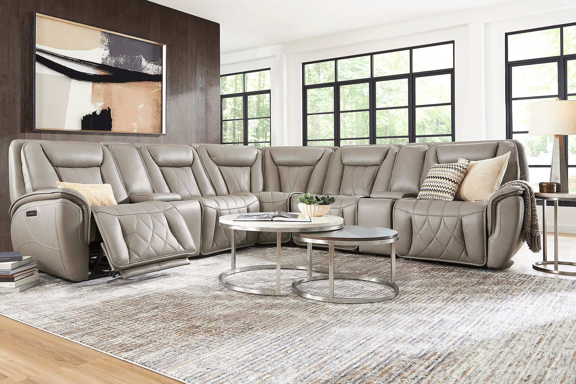 Dalton Gray Leather 10 Pc Triple Power Reclining Sectional Living Room - Image 1