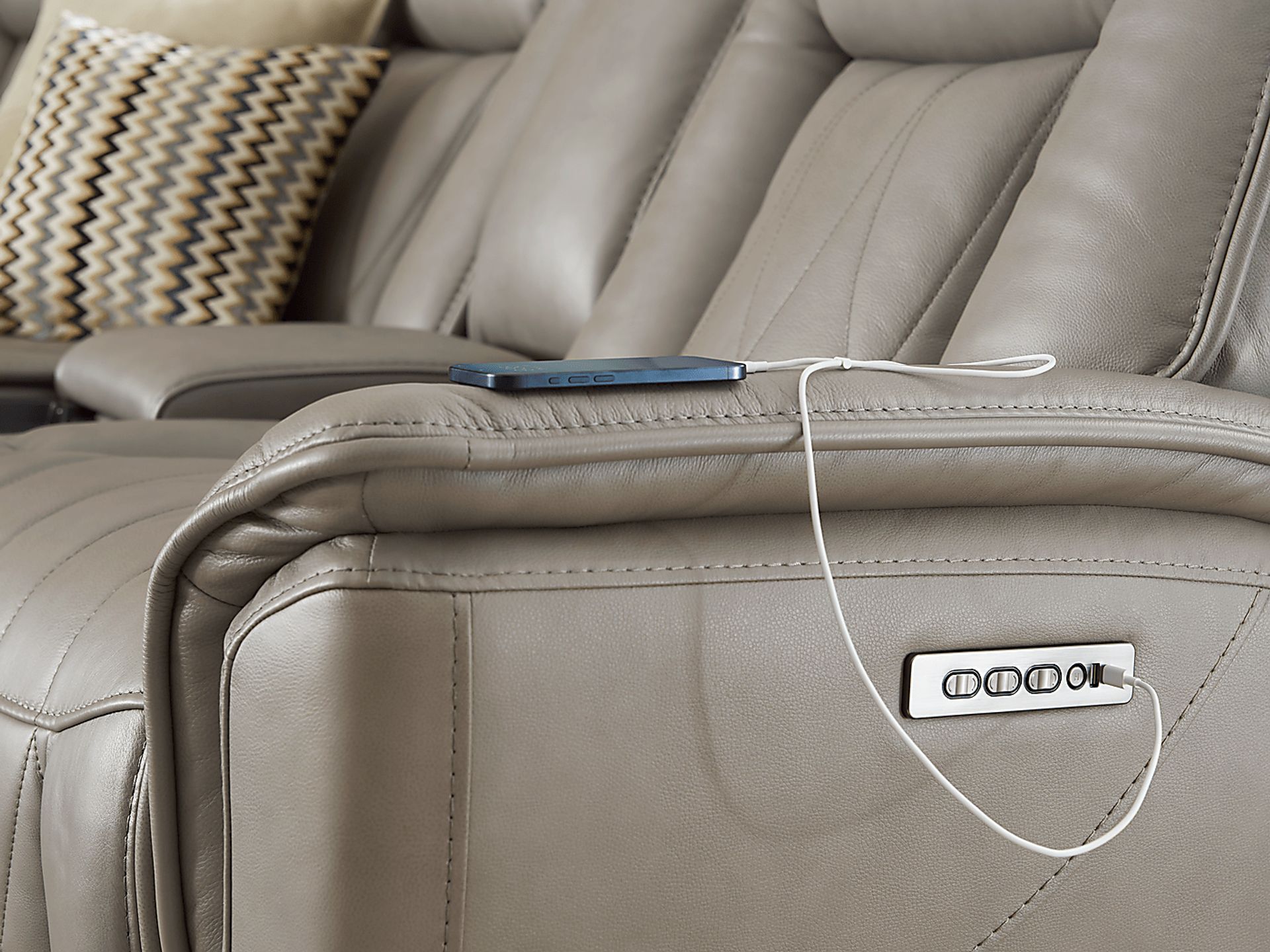 Dalton Gray Leather 8 Pc Triple Power Reclining Sectional Living Room - Image 3