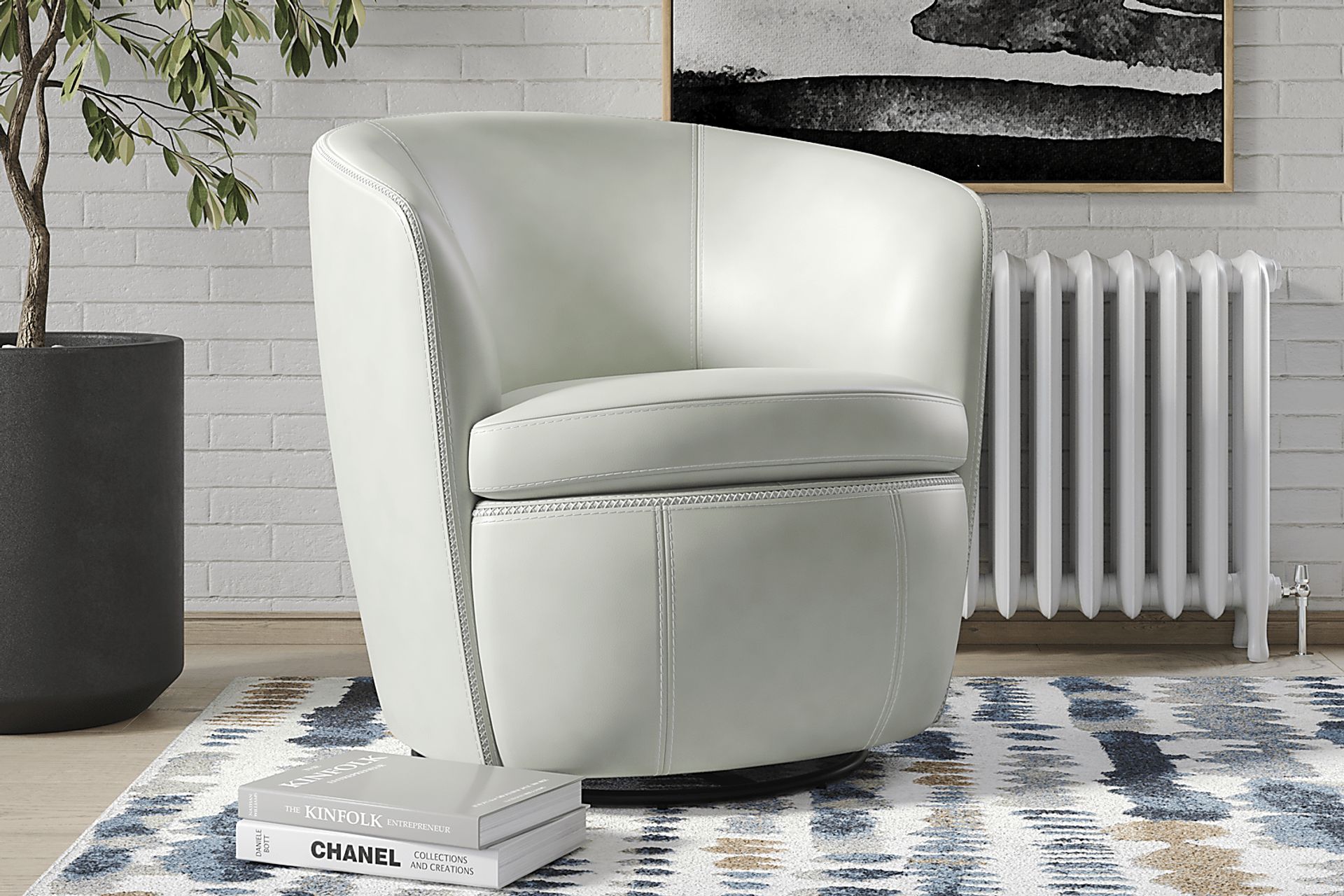 Damascus Aqua Leather Swivel Chair - Image 3