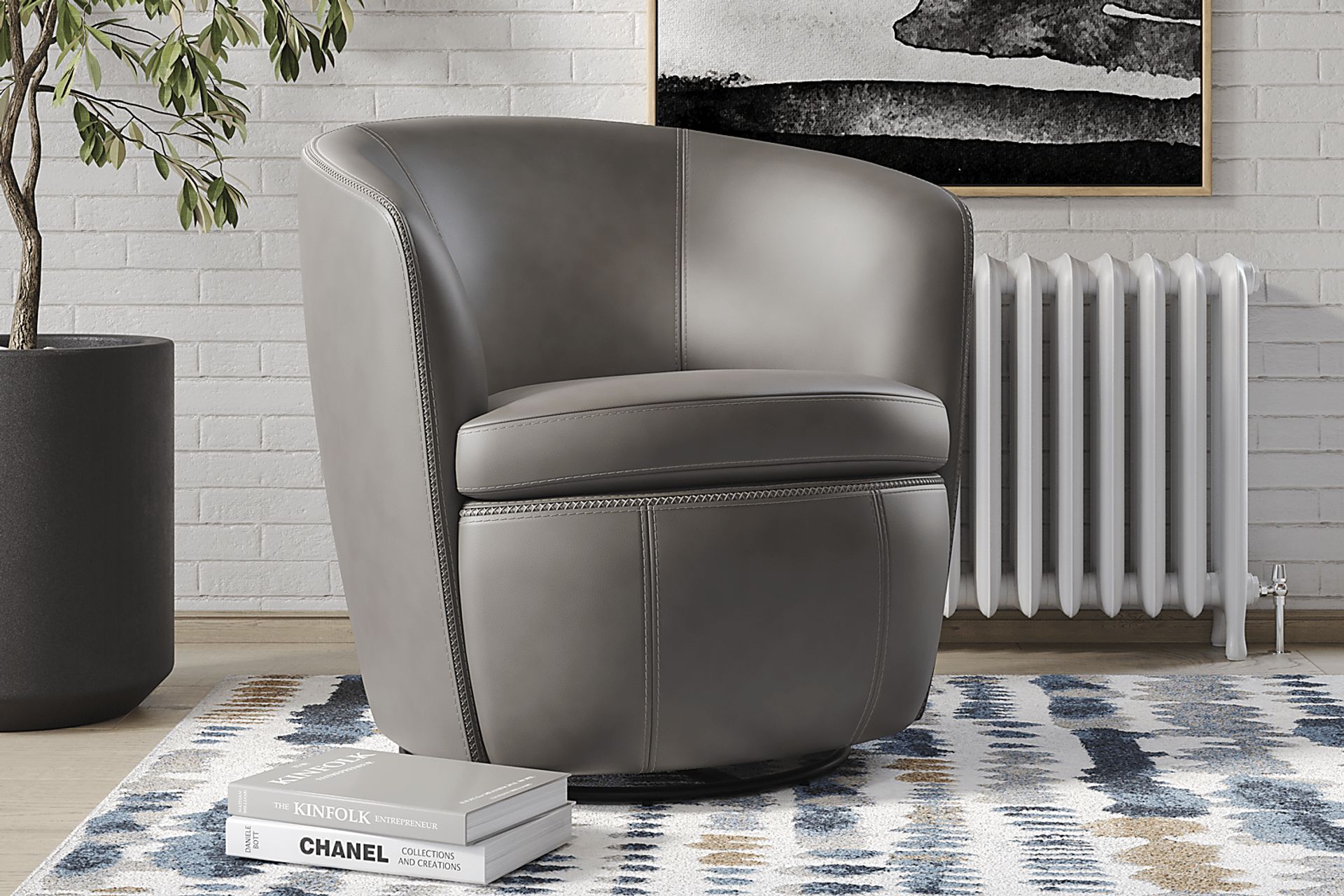 Damascus Gray Leather Swivel Chair - Image 3