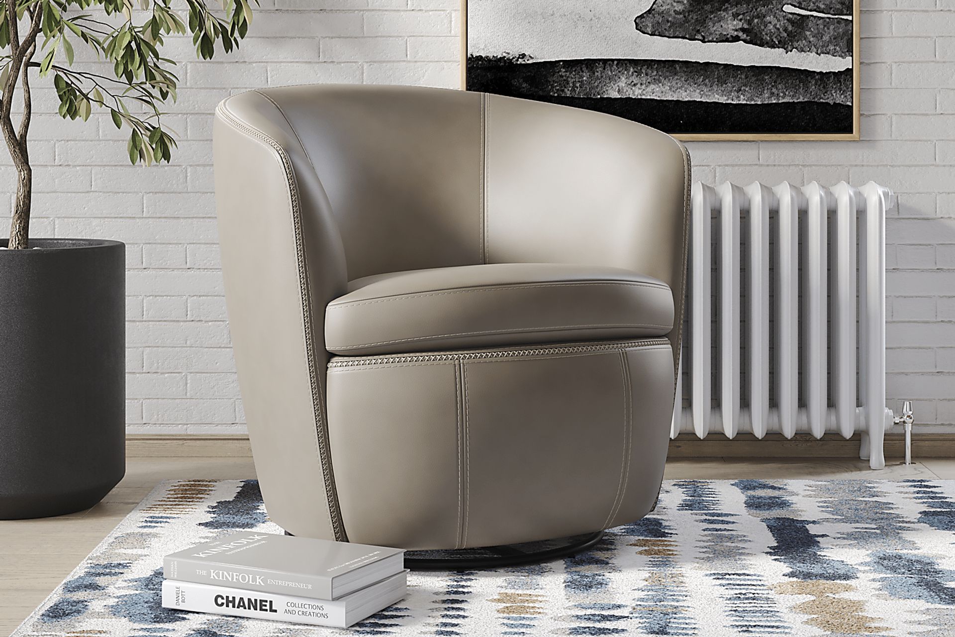 Damascus Stone Leather Swivel Chair - Image 3