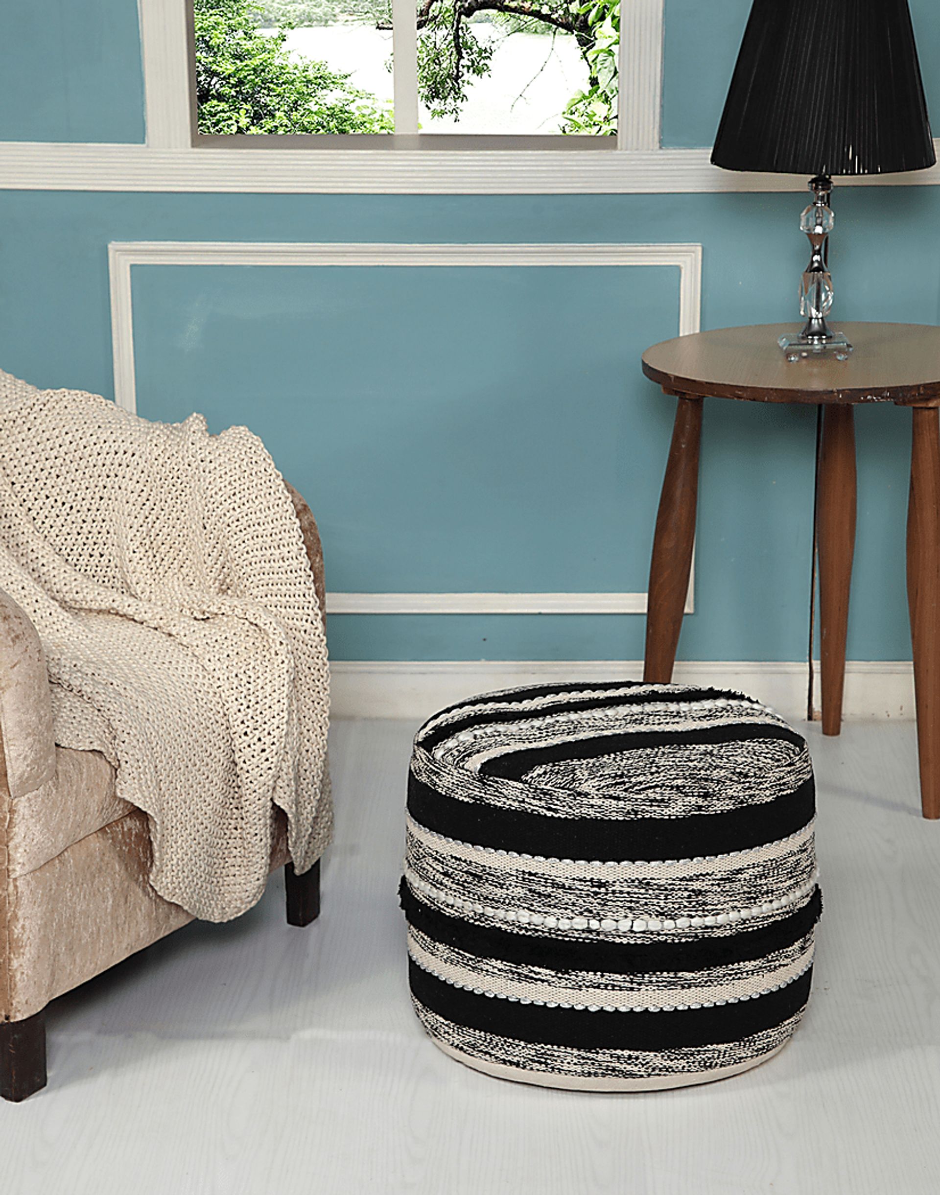 Damoe Black/Natural Pouf - Image 2