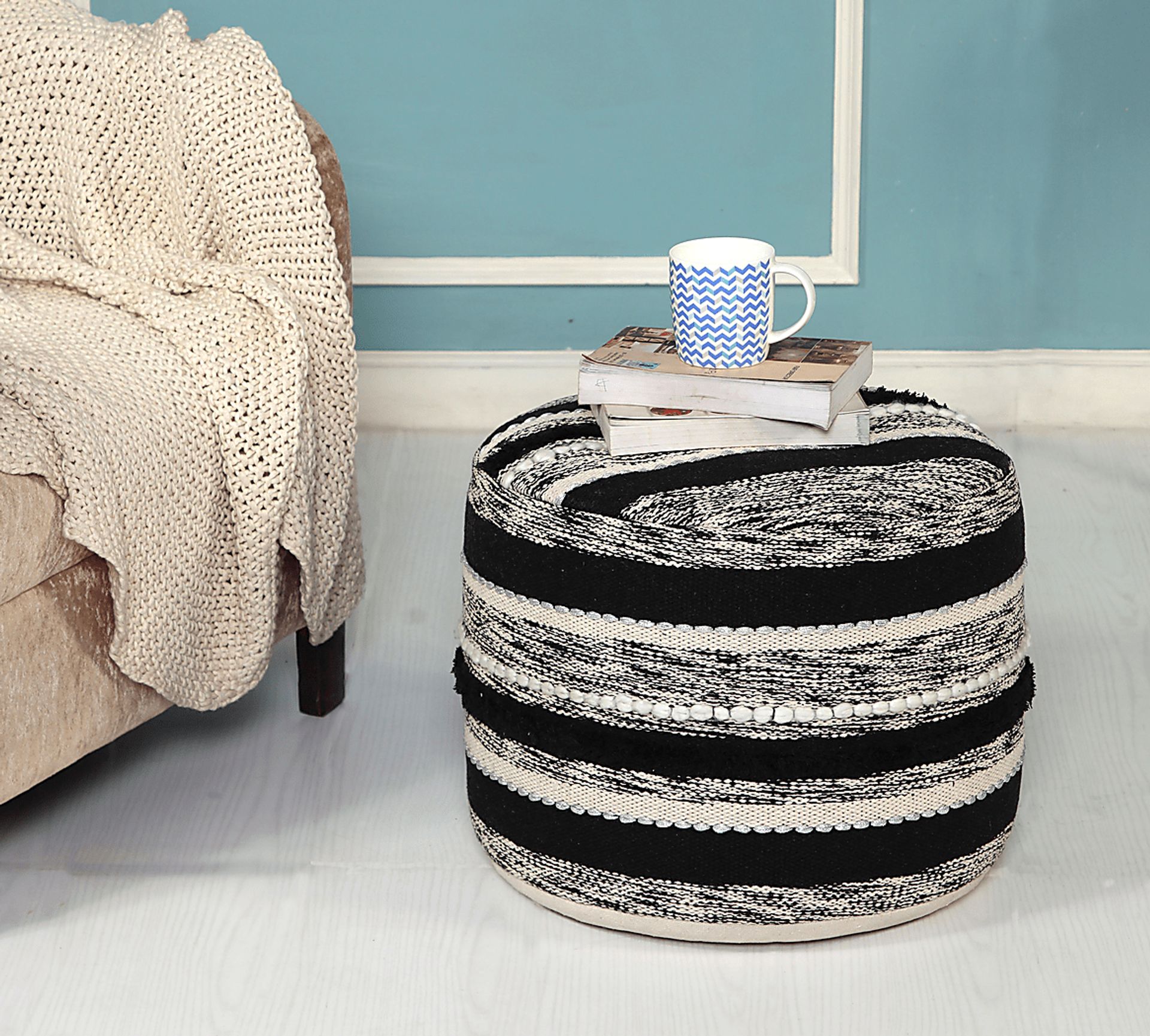 Damoe Black/Natural Pouf - Image 3