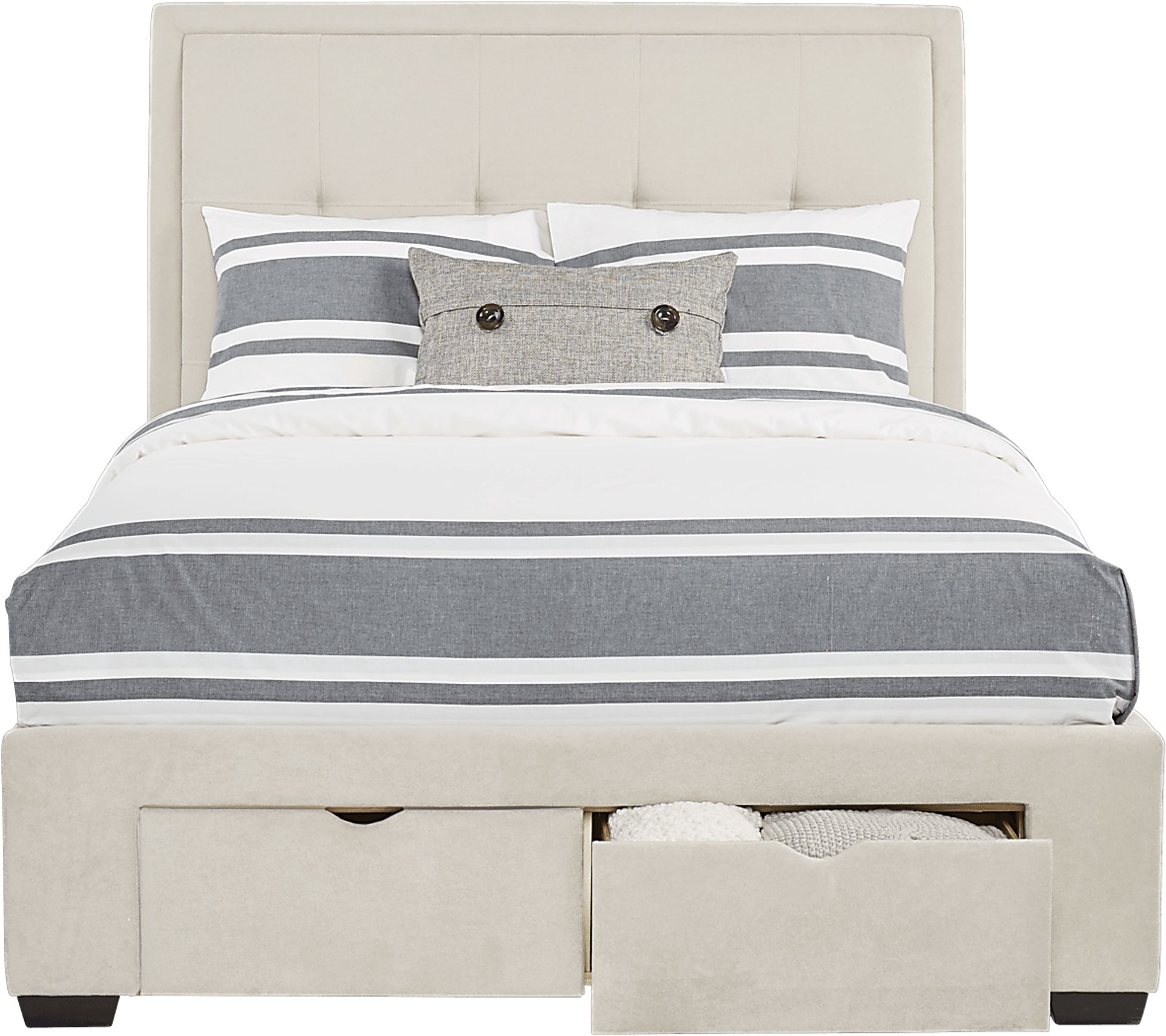 Daniella Beige 3 Pc King Upholstered Bed with 4 Drawer Storage - Image 2
