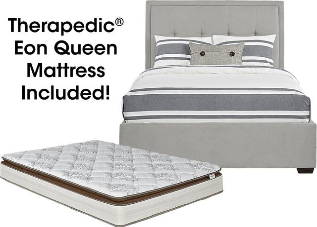 Daniella Gray 5 Pc Queen Upholstered Bed and Mattress Set - Thumbnail - Image 1