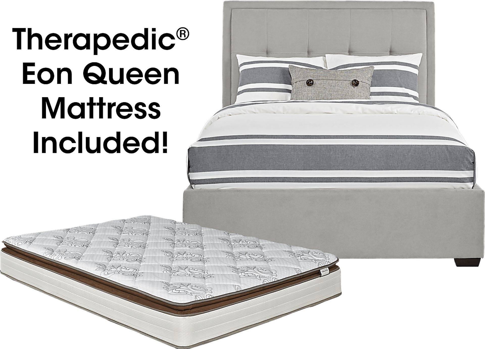 Daniella Gray 5 Pc Queen Upholstered Bed and Mattress Set - Image 1