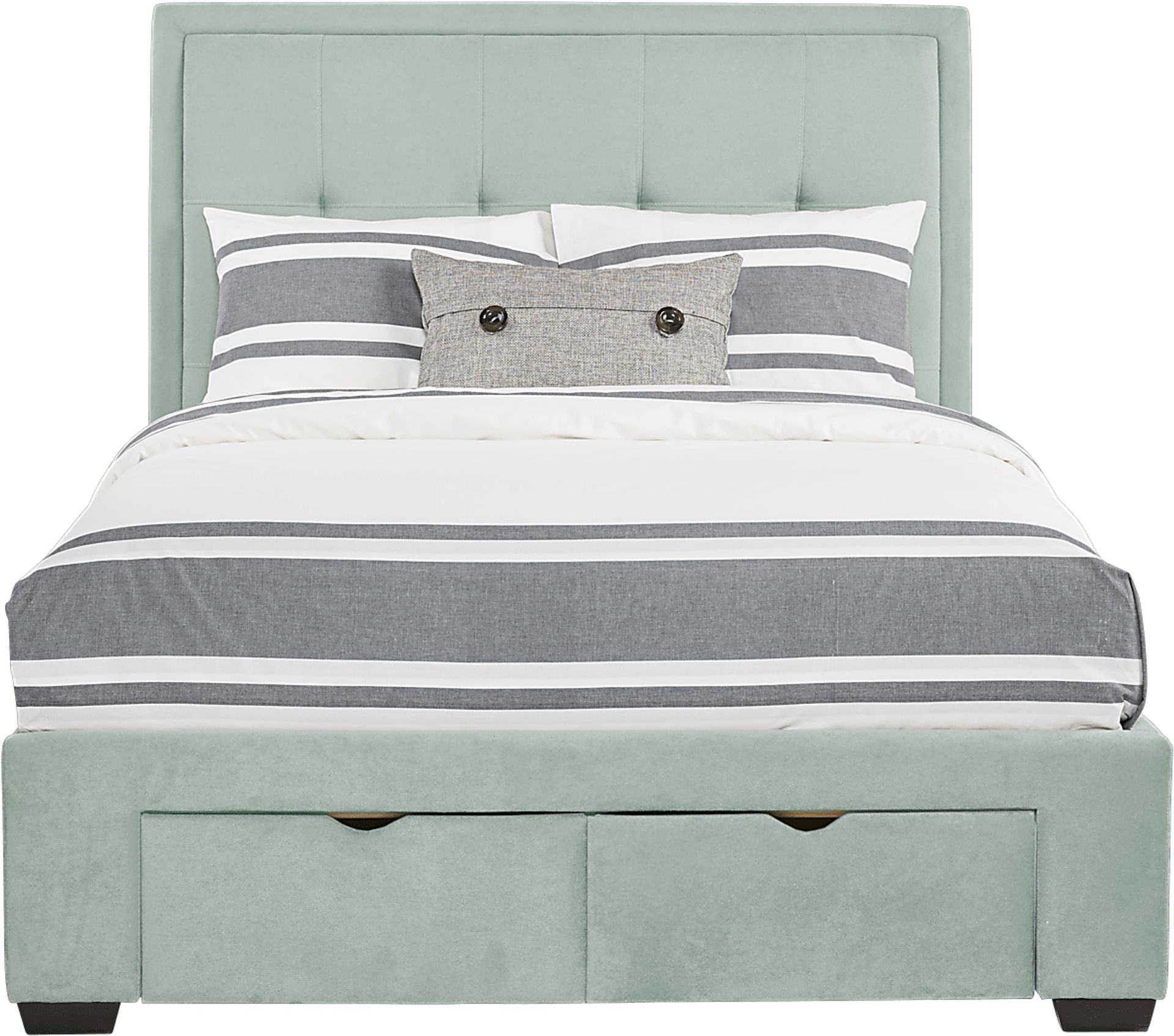 Daniella Seafoam 3 Pc Queen Upholstered Bed with 4 Drawer Storage - Image 1